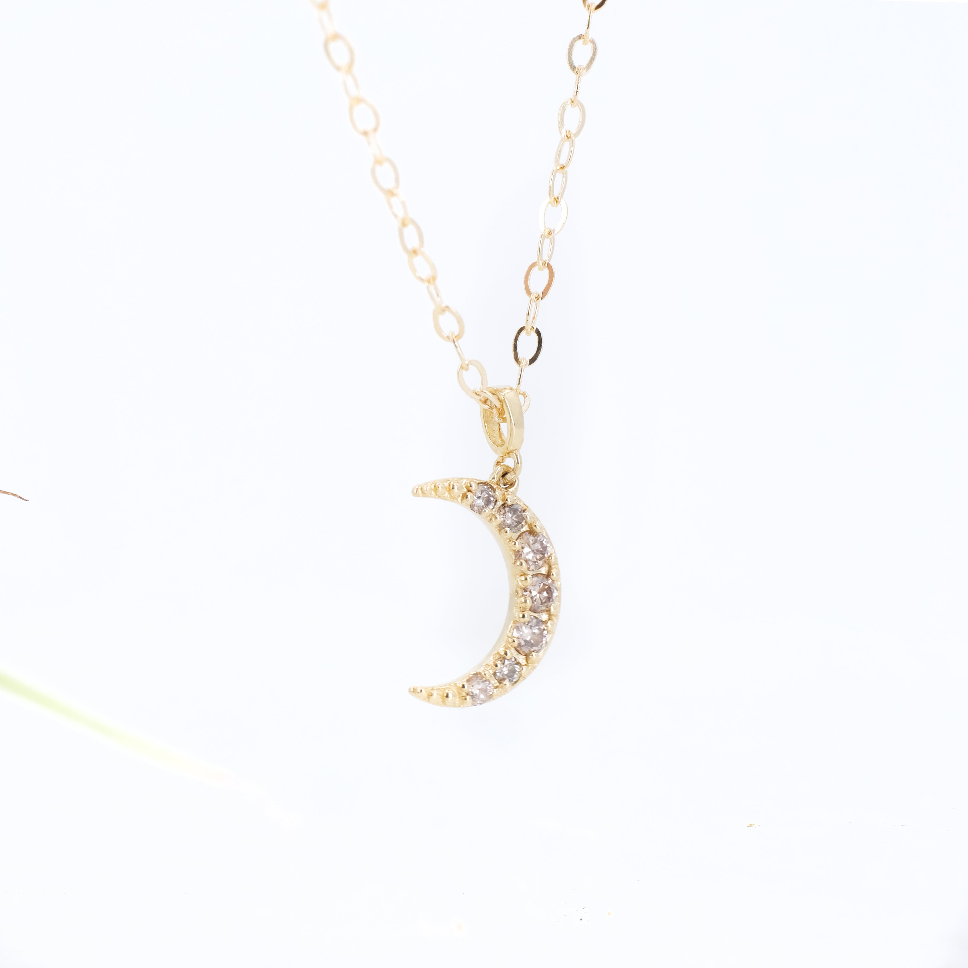 14k + Natural Diamond Moon Necklace