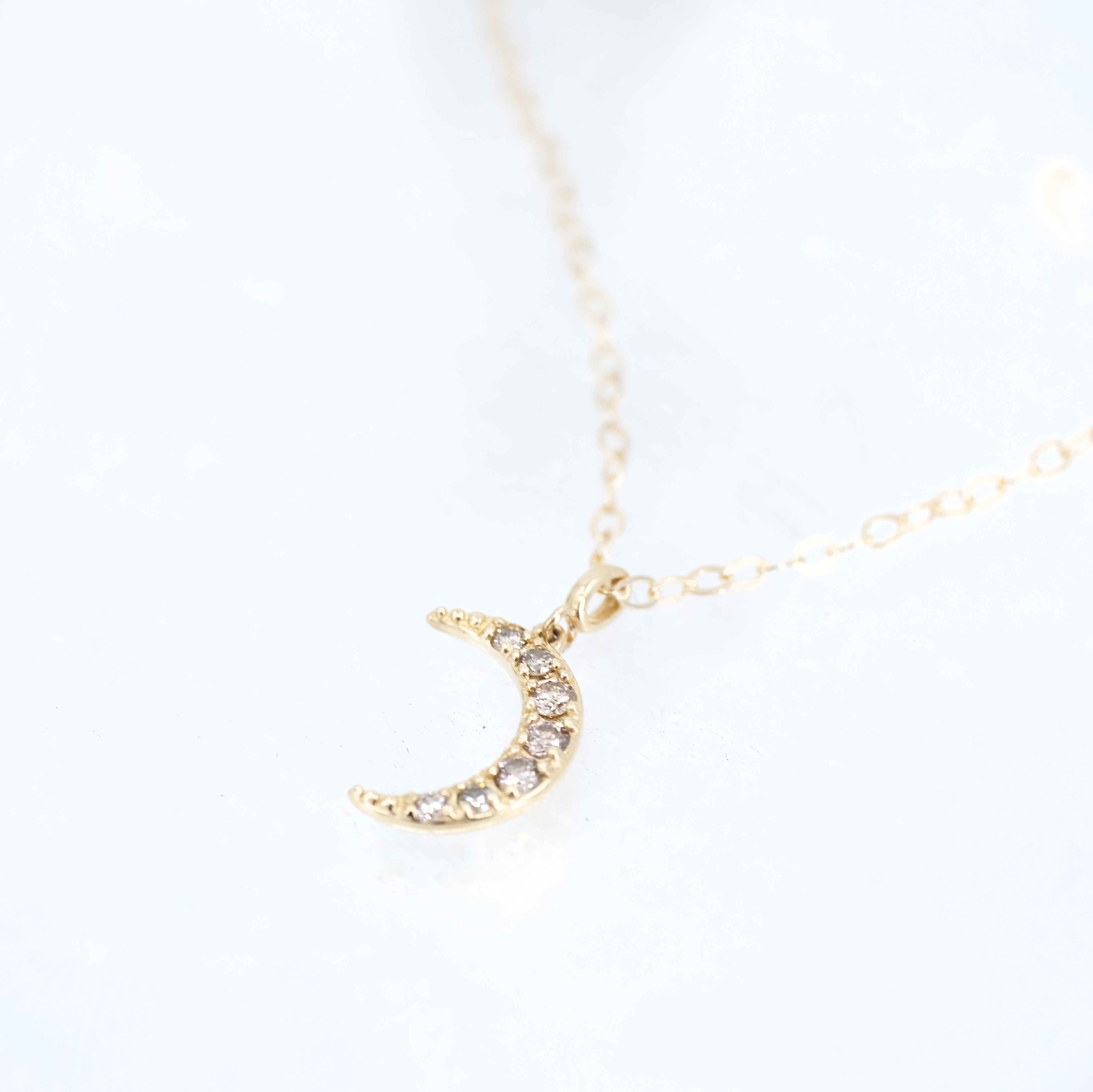 14k + Natural Diamond Moon Necklace