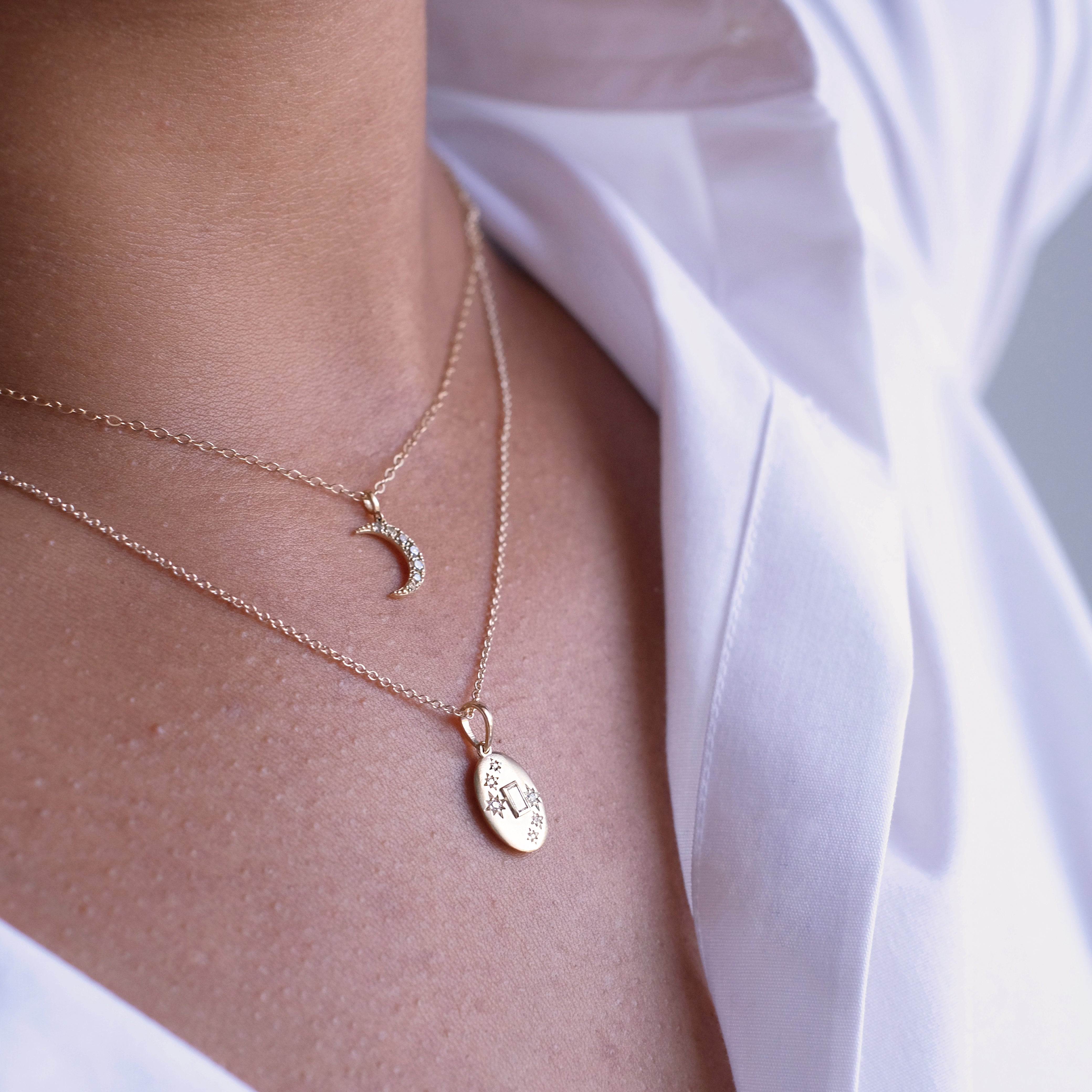 14k + Natural Diamond Moon Necklace