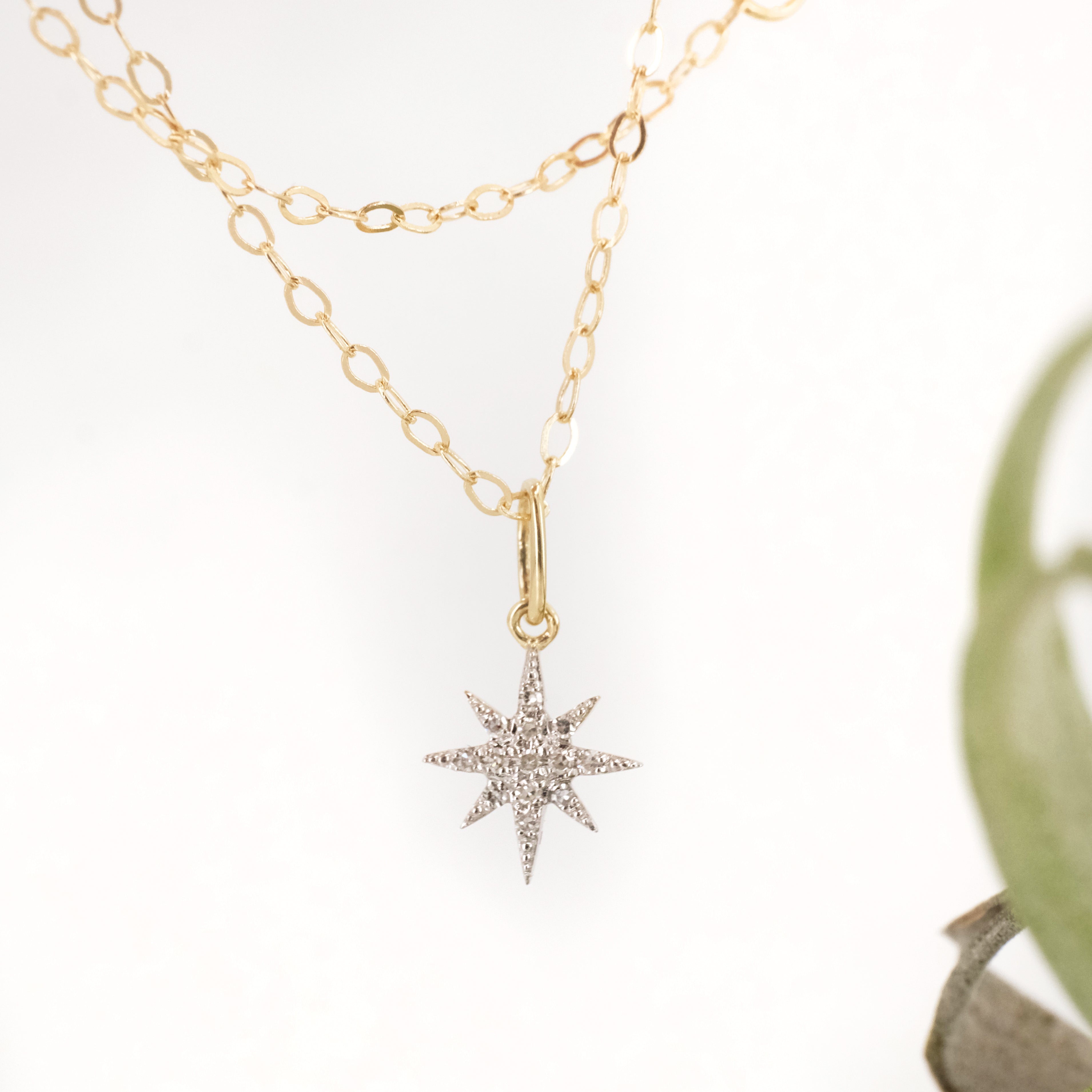 14k + Natural Diamond North Star Necklace