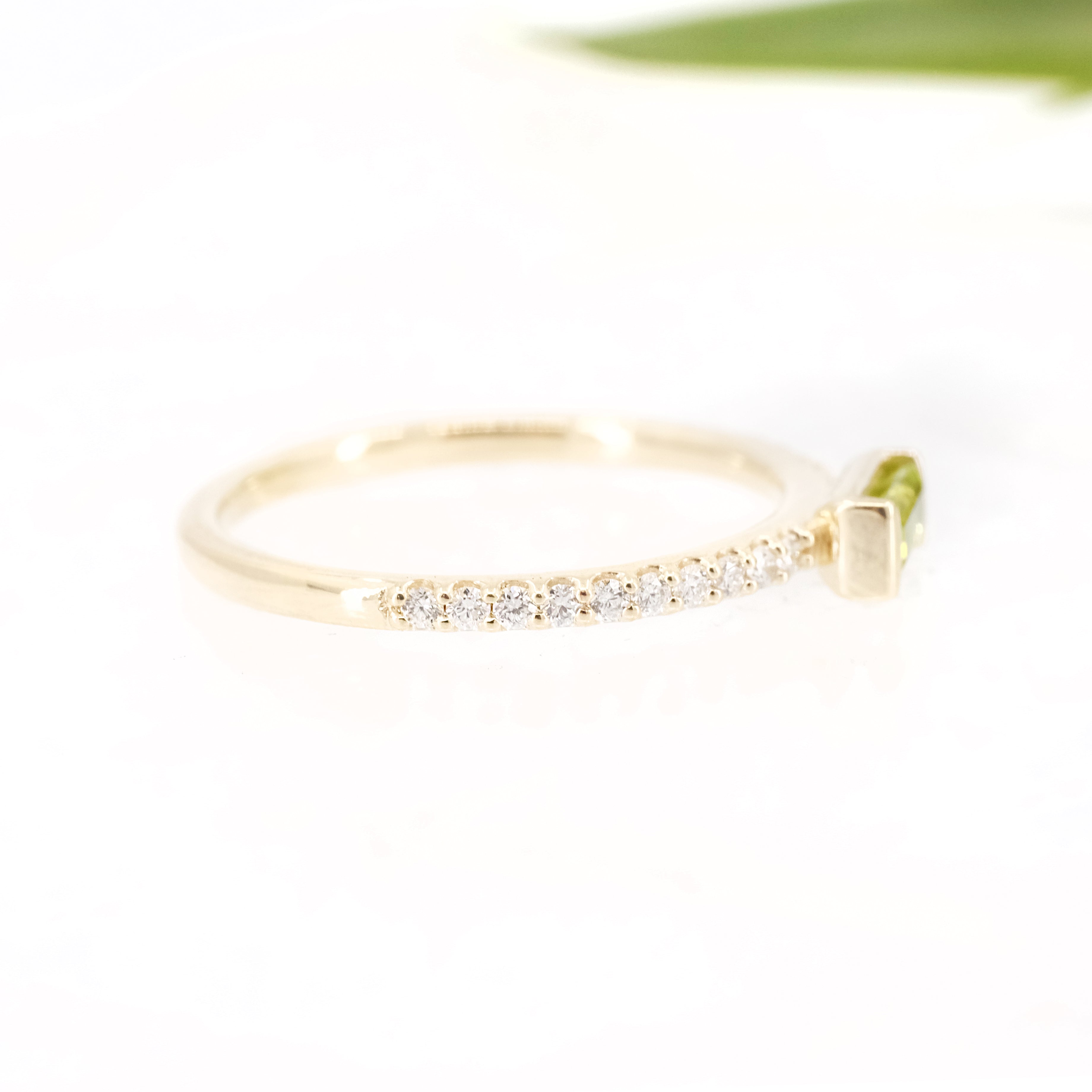 14k Peridot + Natural Diamond Monaco Ring