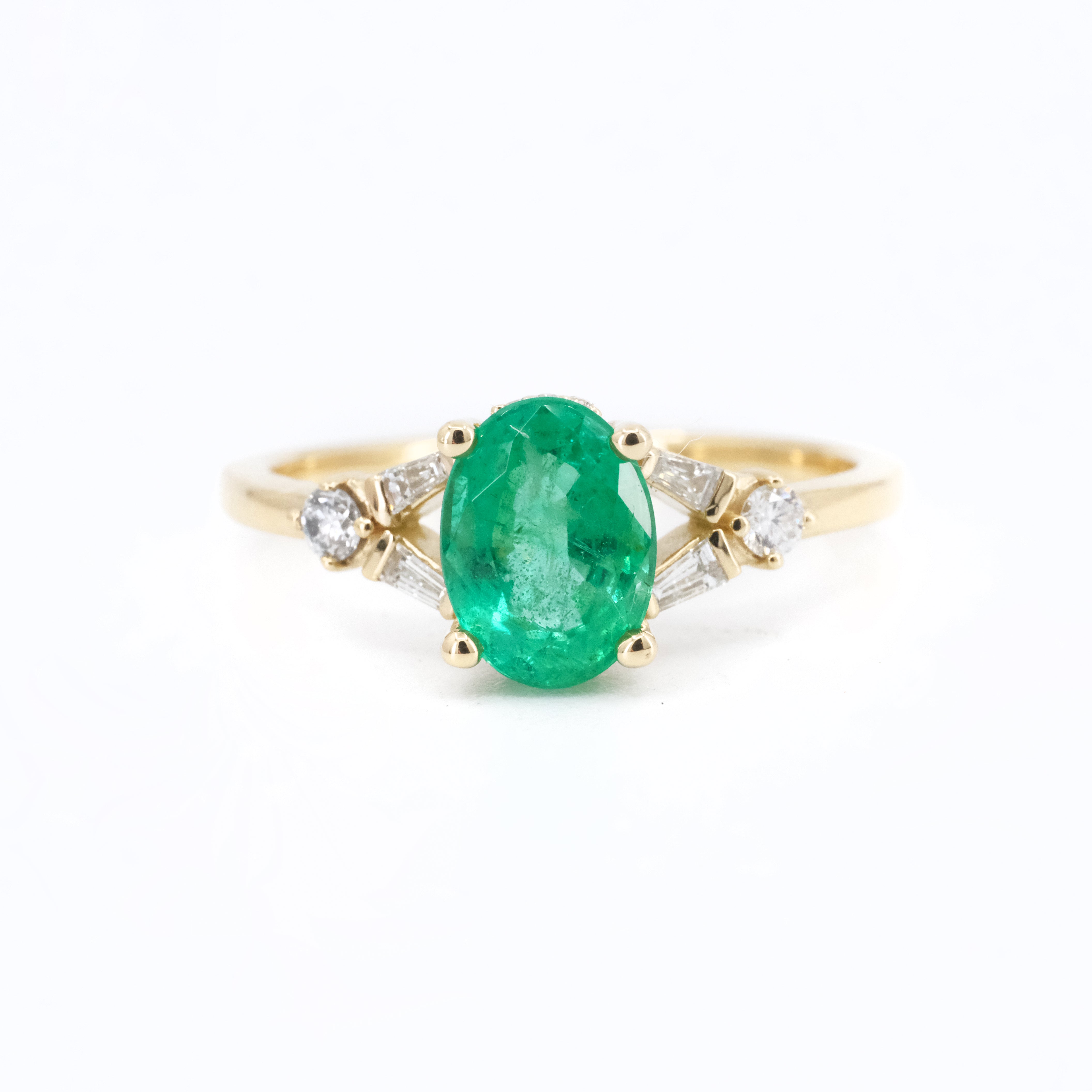 14k Heirloom Emerald + Diamond Fleur Ring - One of a Kind