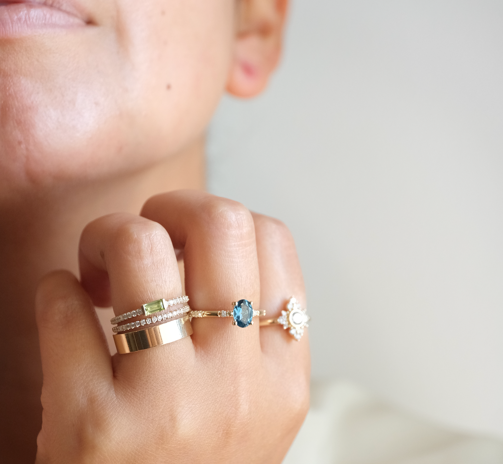 14k Peridot + Natural Diamond Monaco Ring