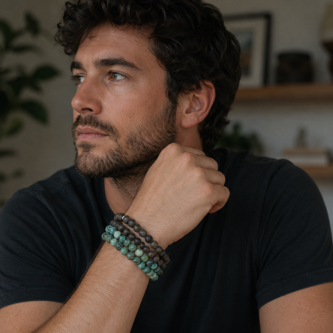African Teal Jasper + Sterling Bracelet