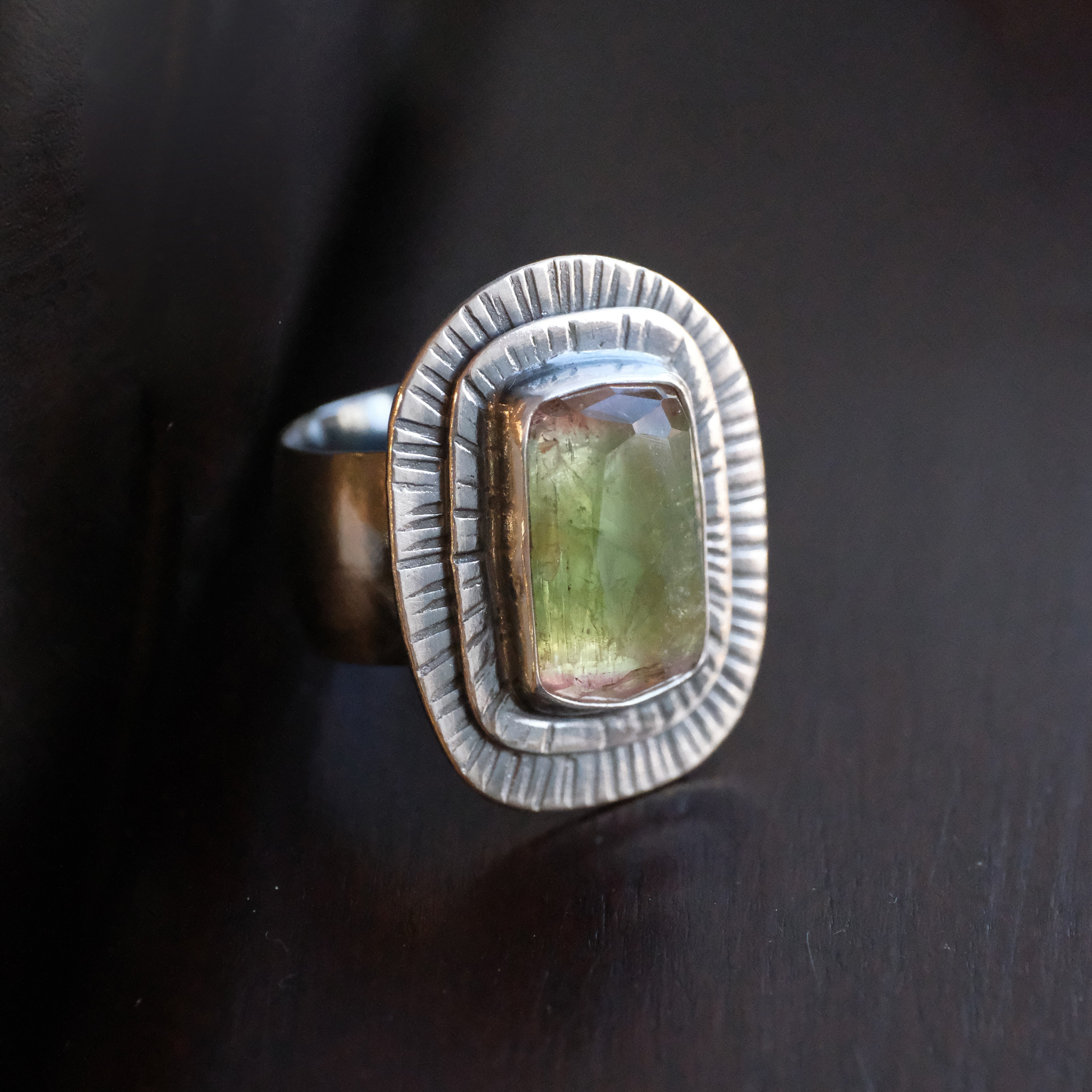 Bicolor Tourmaline + Sterling Strata Ring (Size 7.5) - One of a Kind