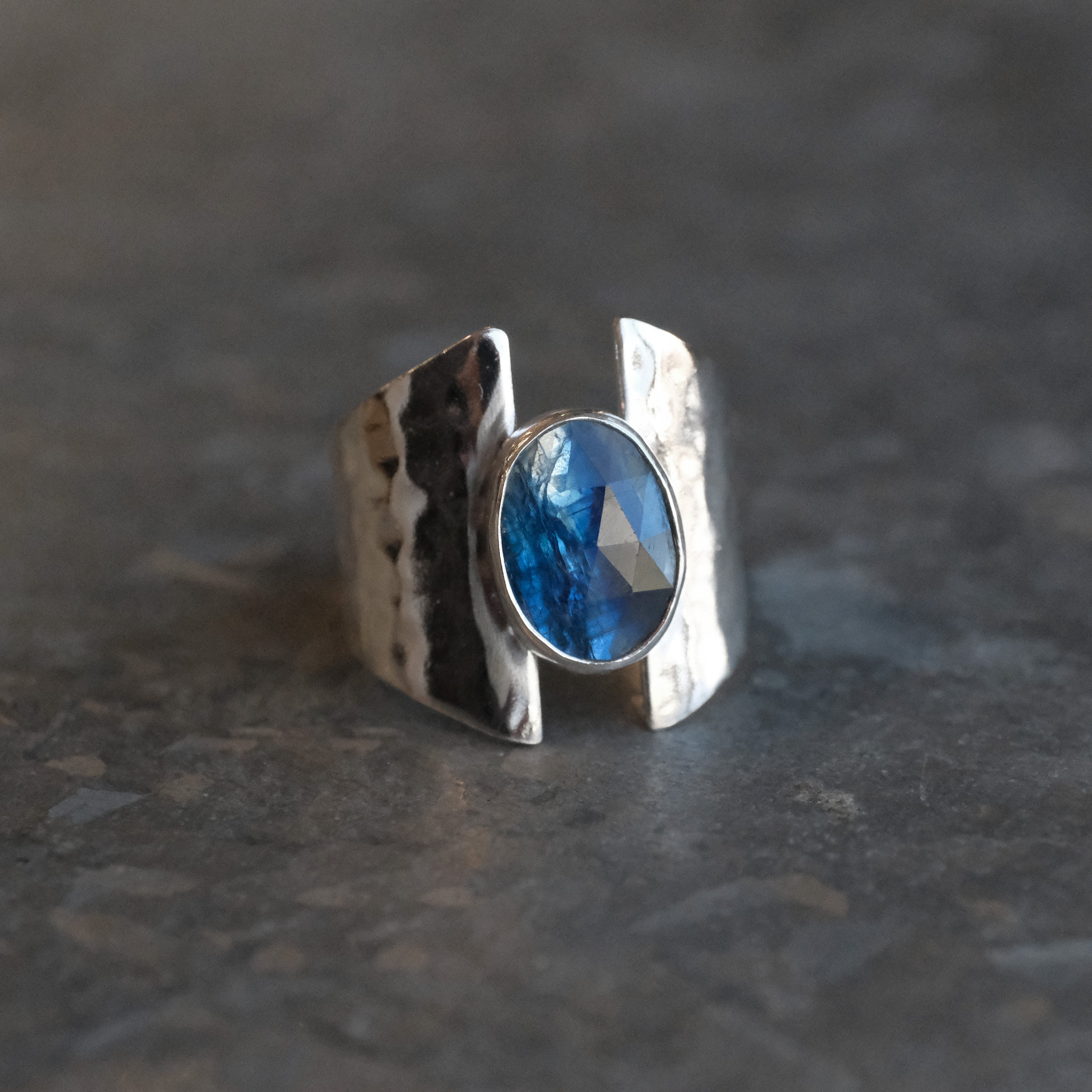 Blue Kyanite Shield Ring (Size 7.5) - One of a Kind