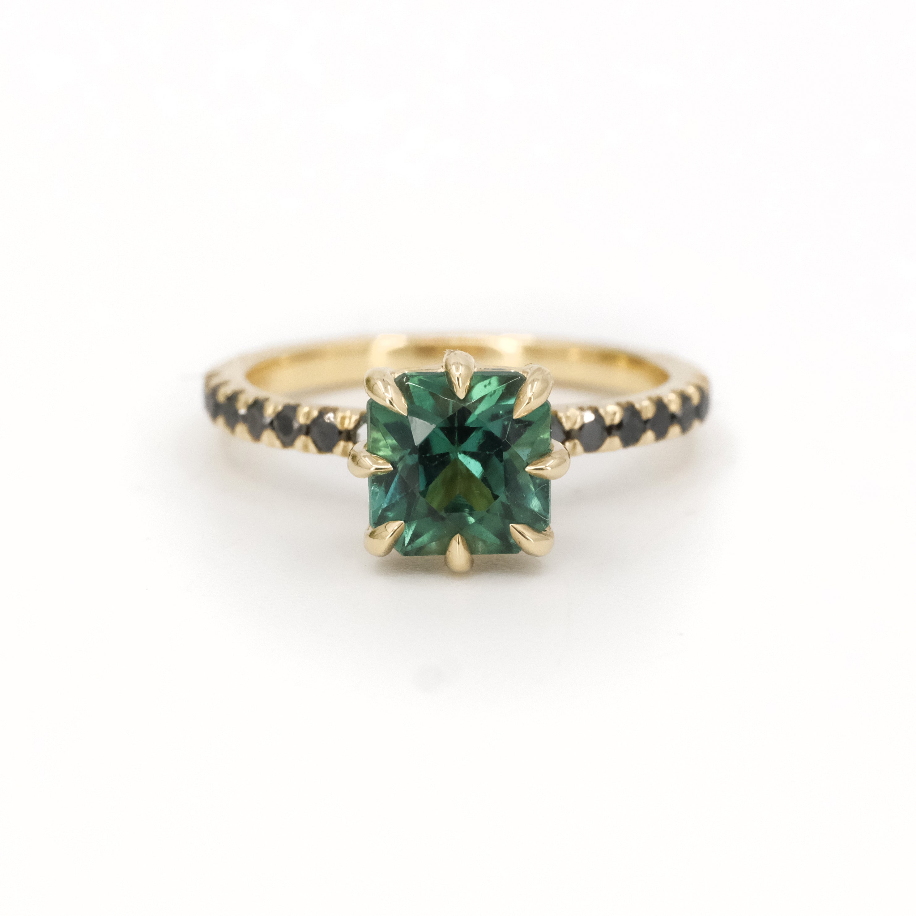 14k Green Tourmaline + Black Diamond Indo Ring - One of a Kind