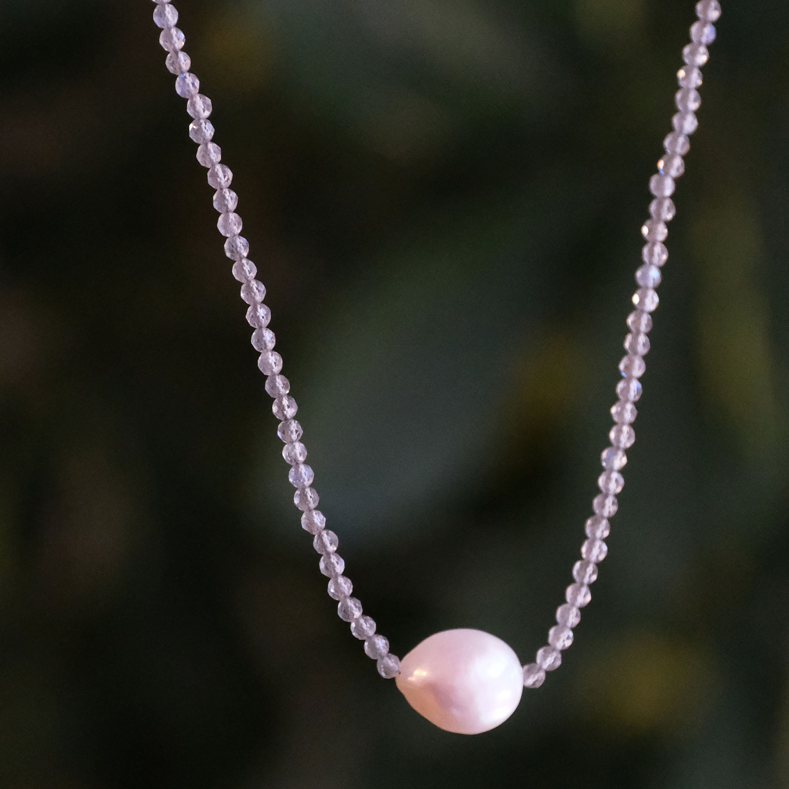 Labradorite + Freshwater Pearl Blurb Necklace