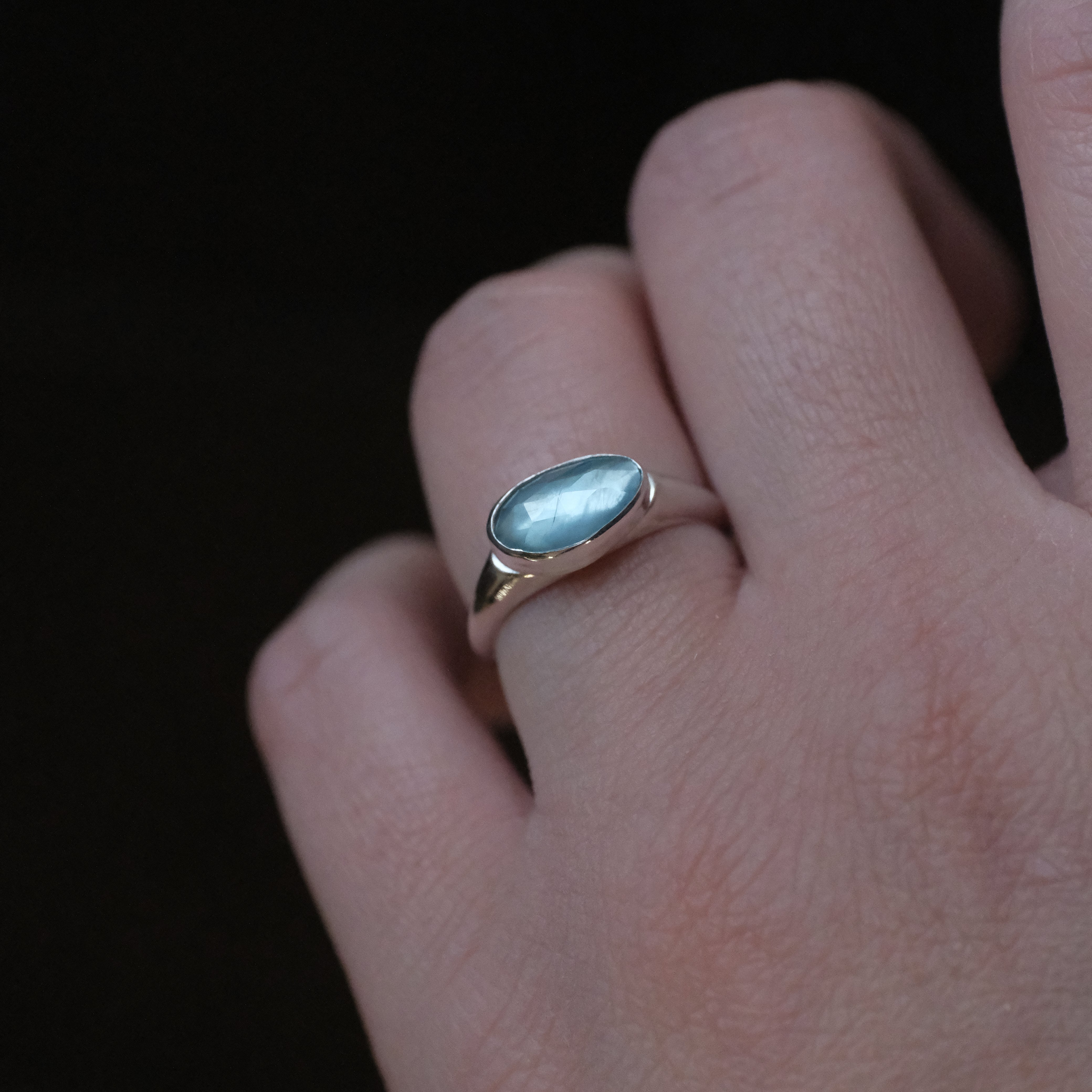 Blue Tourmaline Curve Ring (Size 6) - One of a Kind