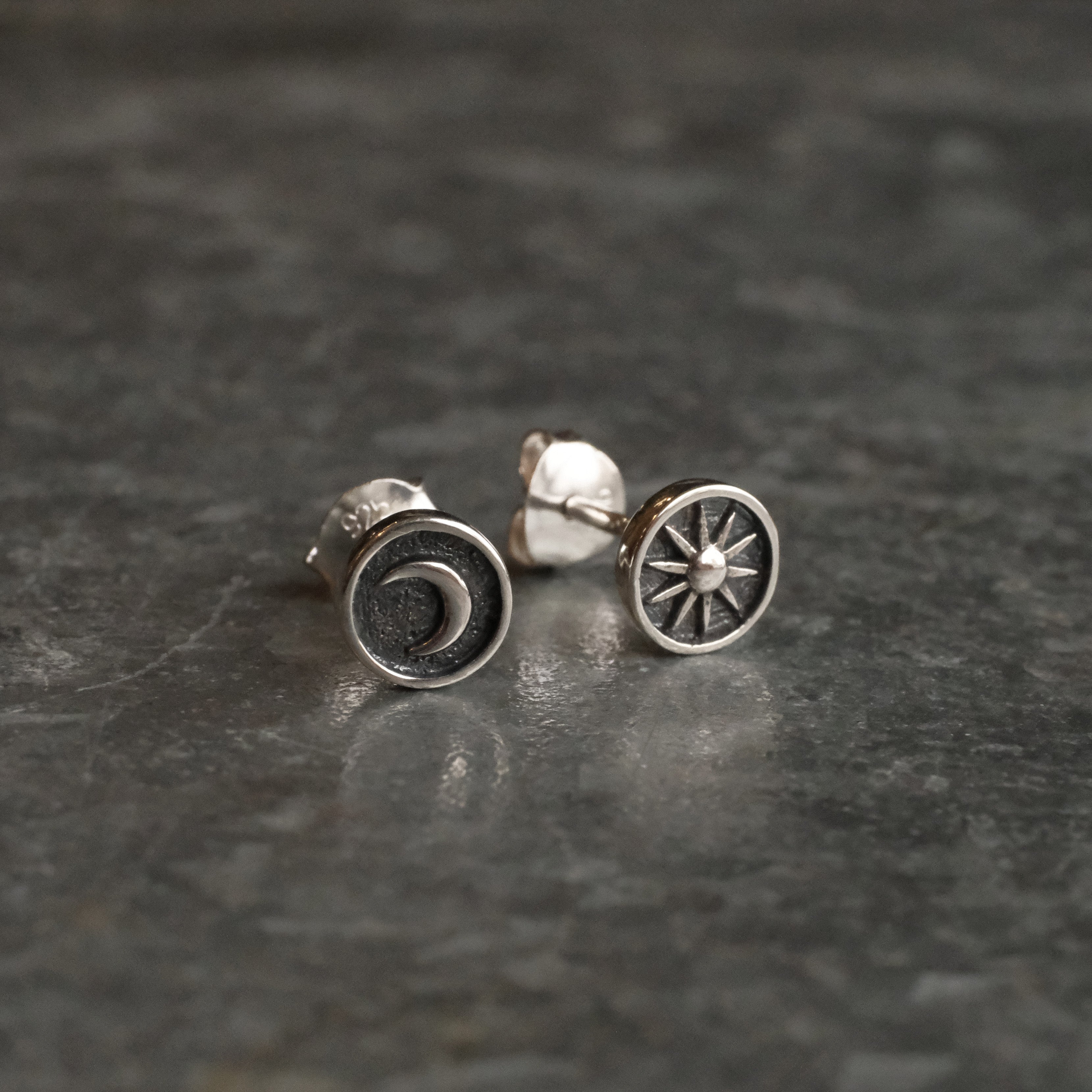 Sterling Mini Sun + Moon Studs