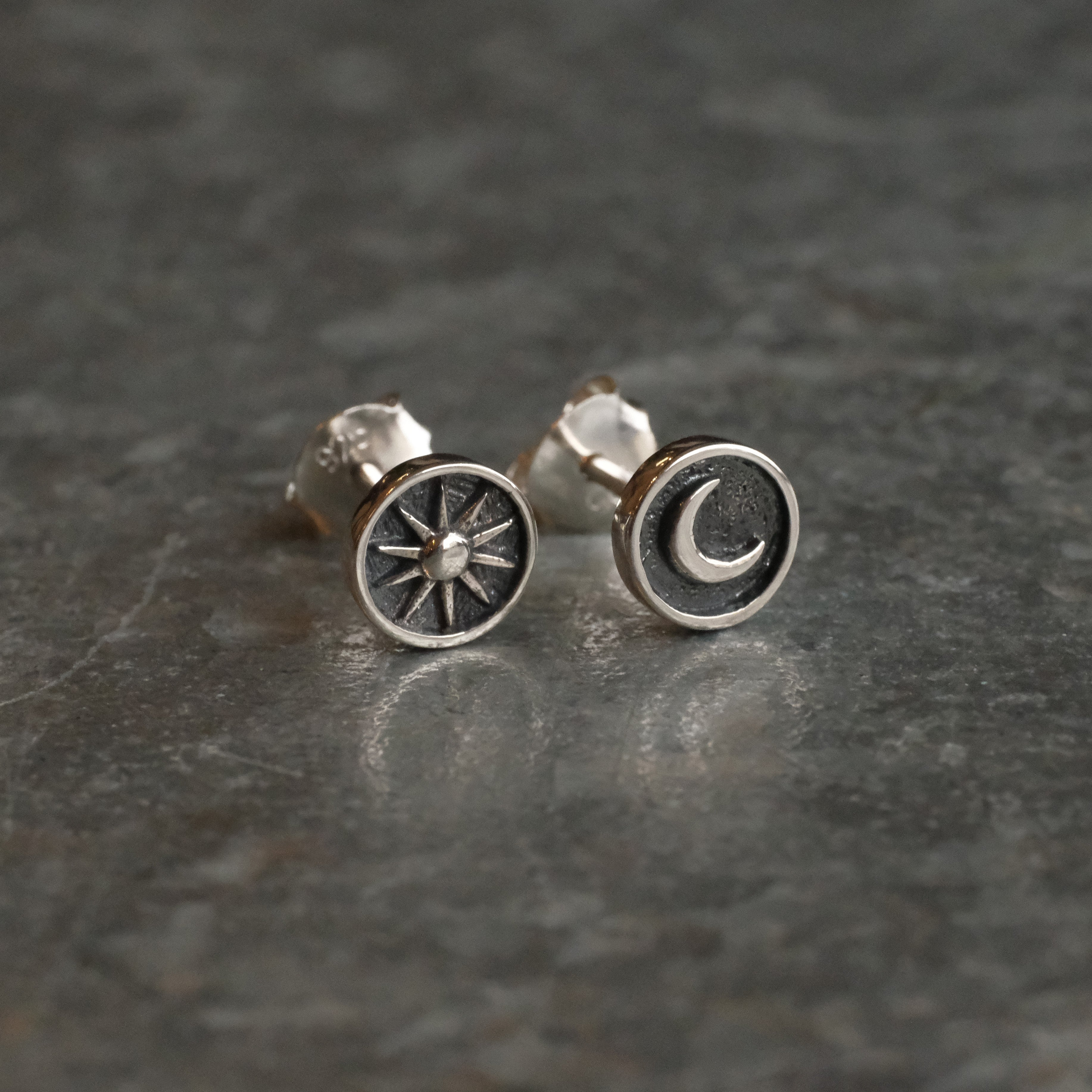 Sterling Mini Sun + Moon Studs