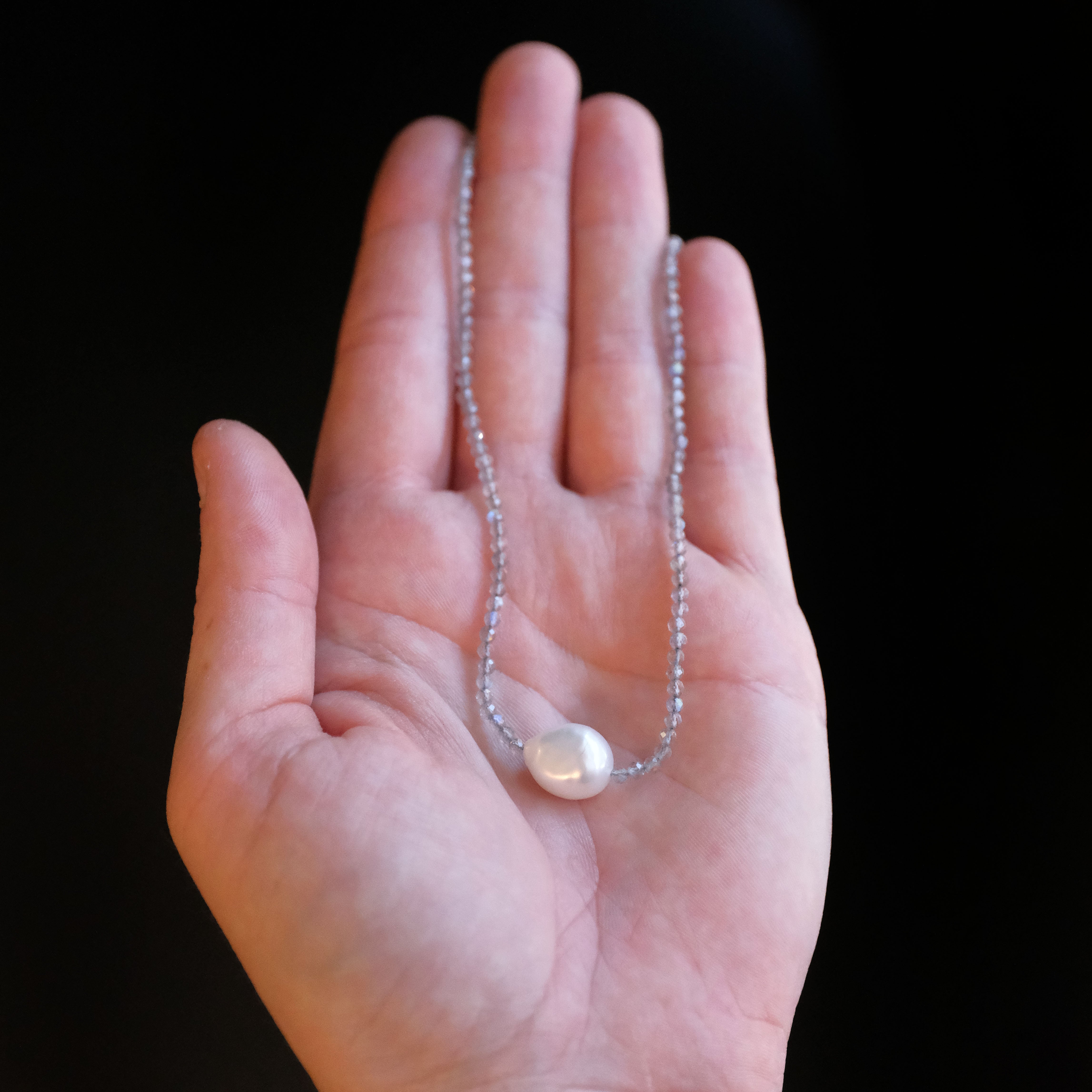 Labradorite + Freshwater Pearl Blurb Necklace