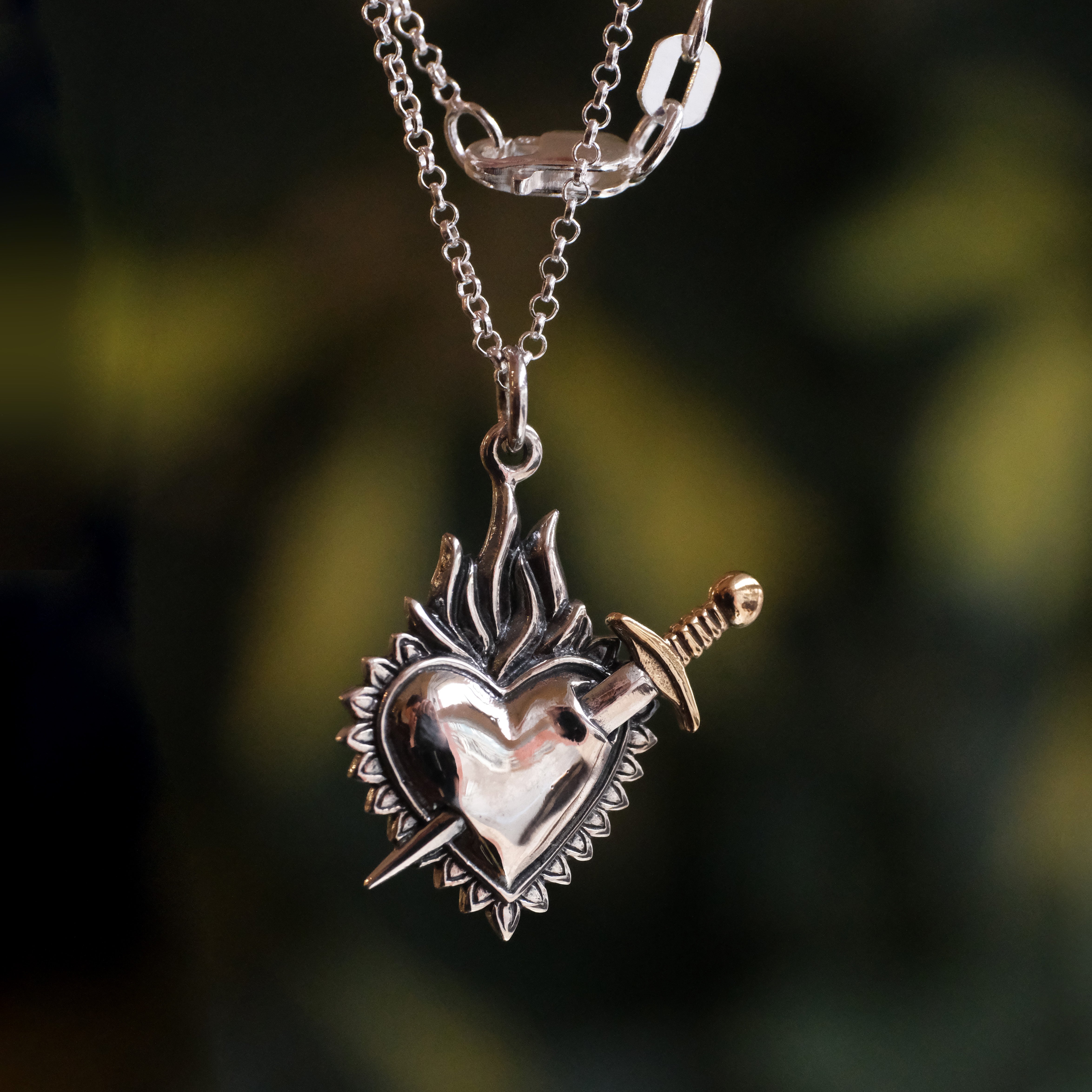 Sterling + Bronze Pierced Heart Necklace