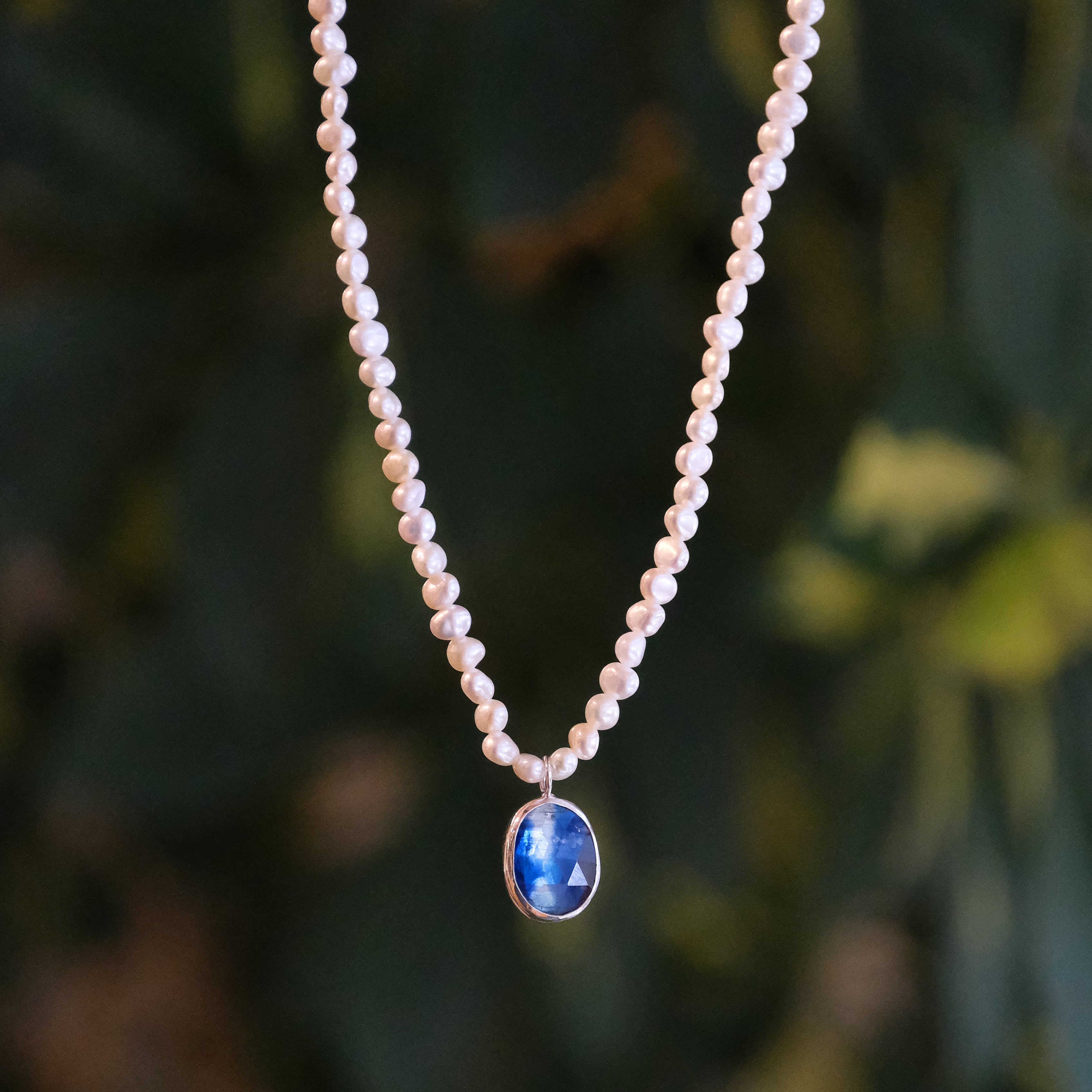 Freshwater Pearl + Kyanite Necklace - One of a Kind