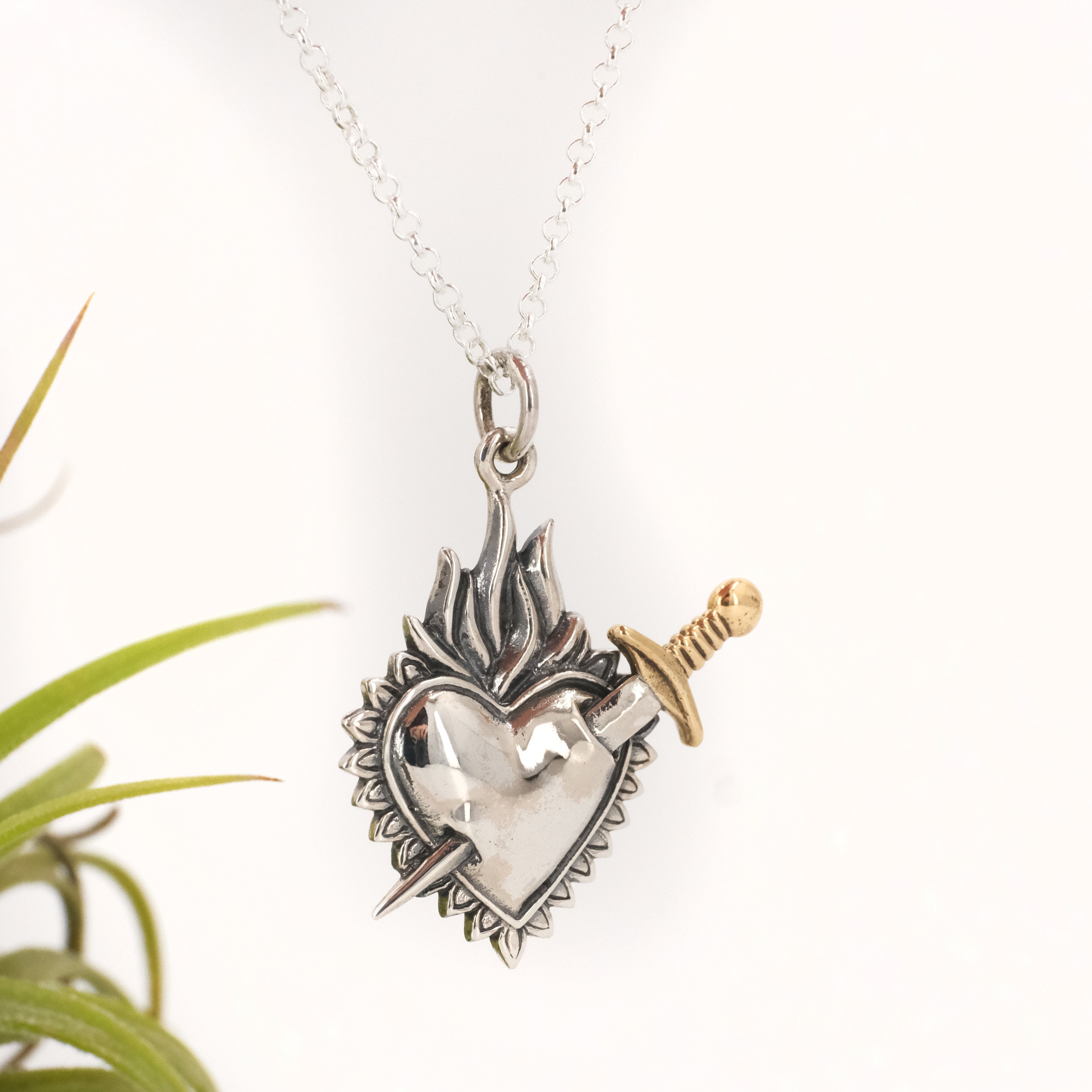 Sterling + Bronze Pierced Heart Necklace
