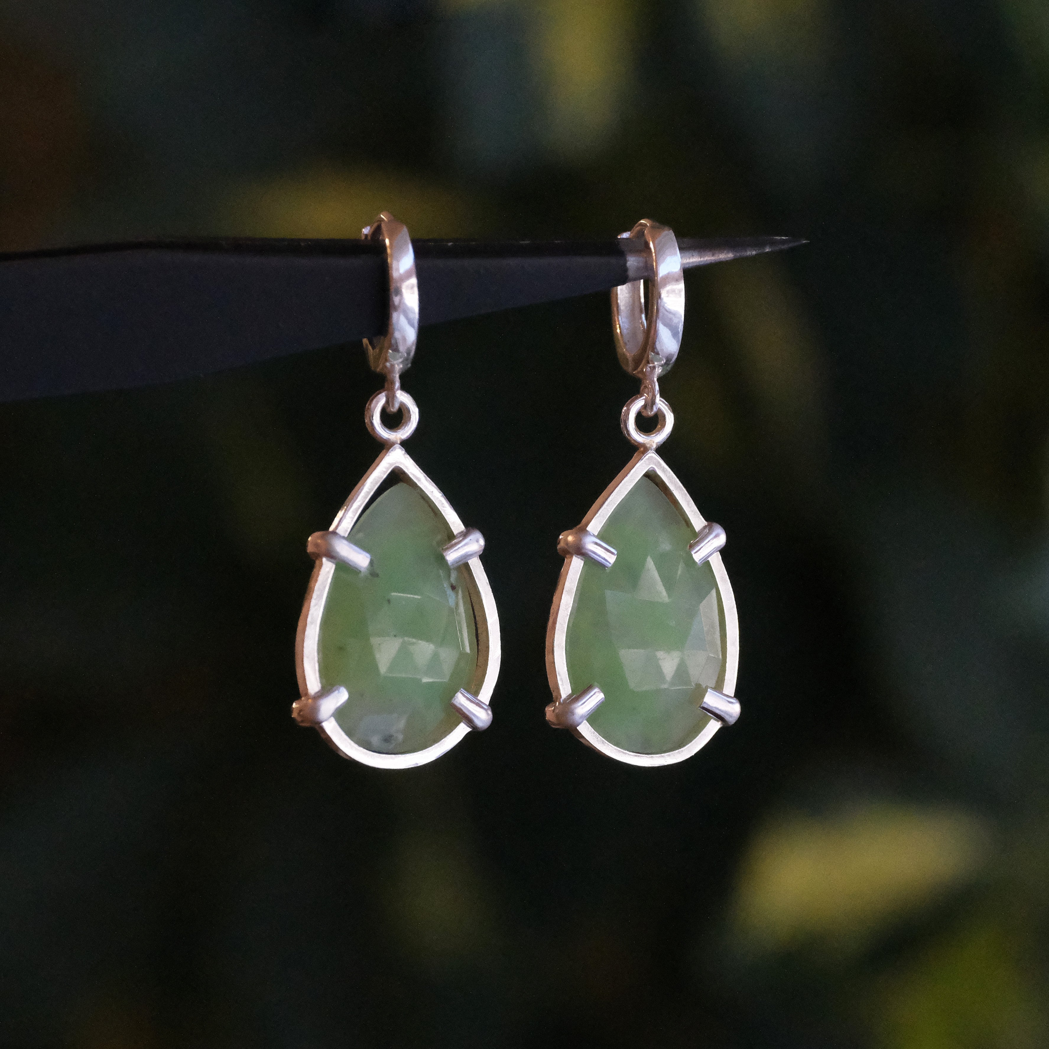 Chrysoprase Looking Glass Earrings - One of a Kind