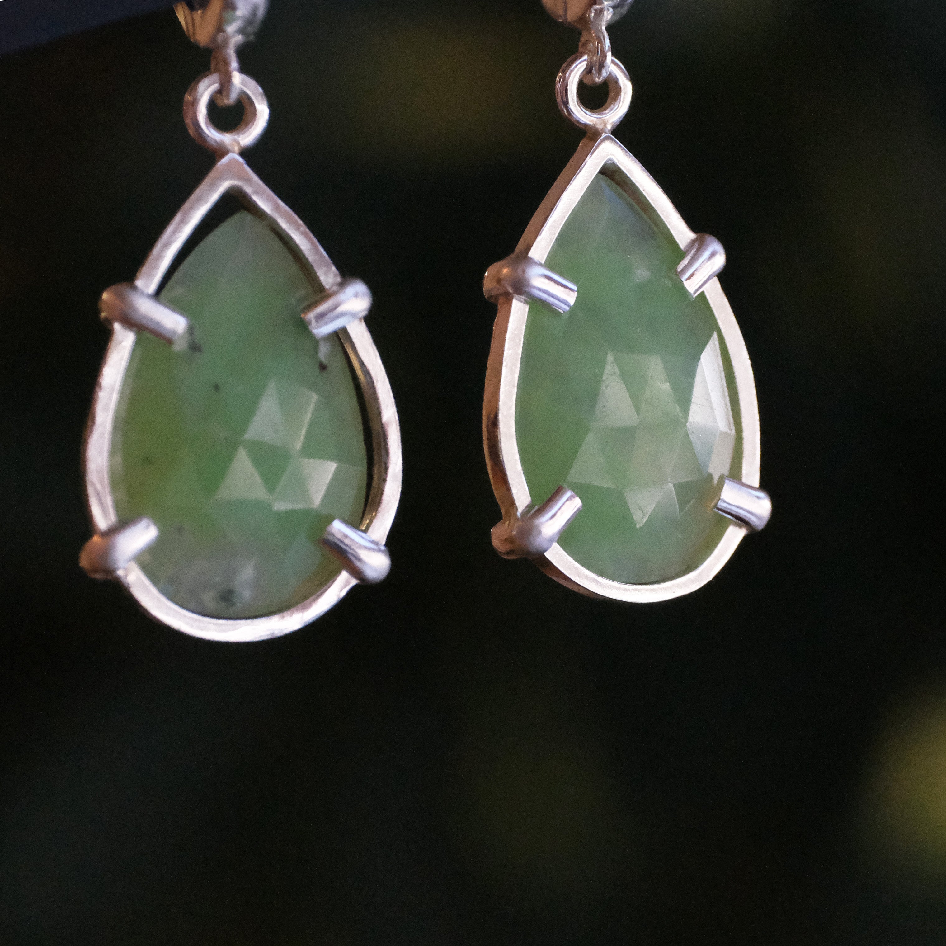 Chrysoprase Looking Glass Earrings - One of a Kind