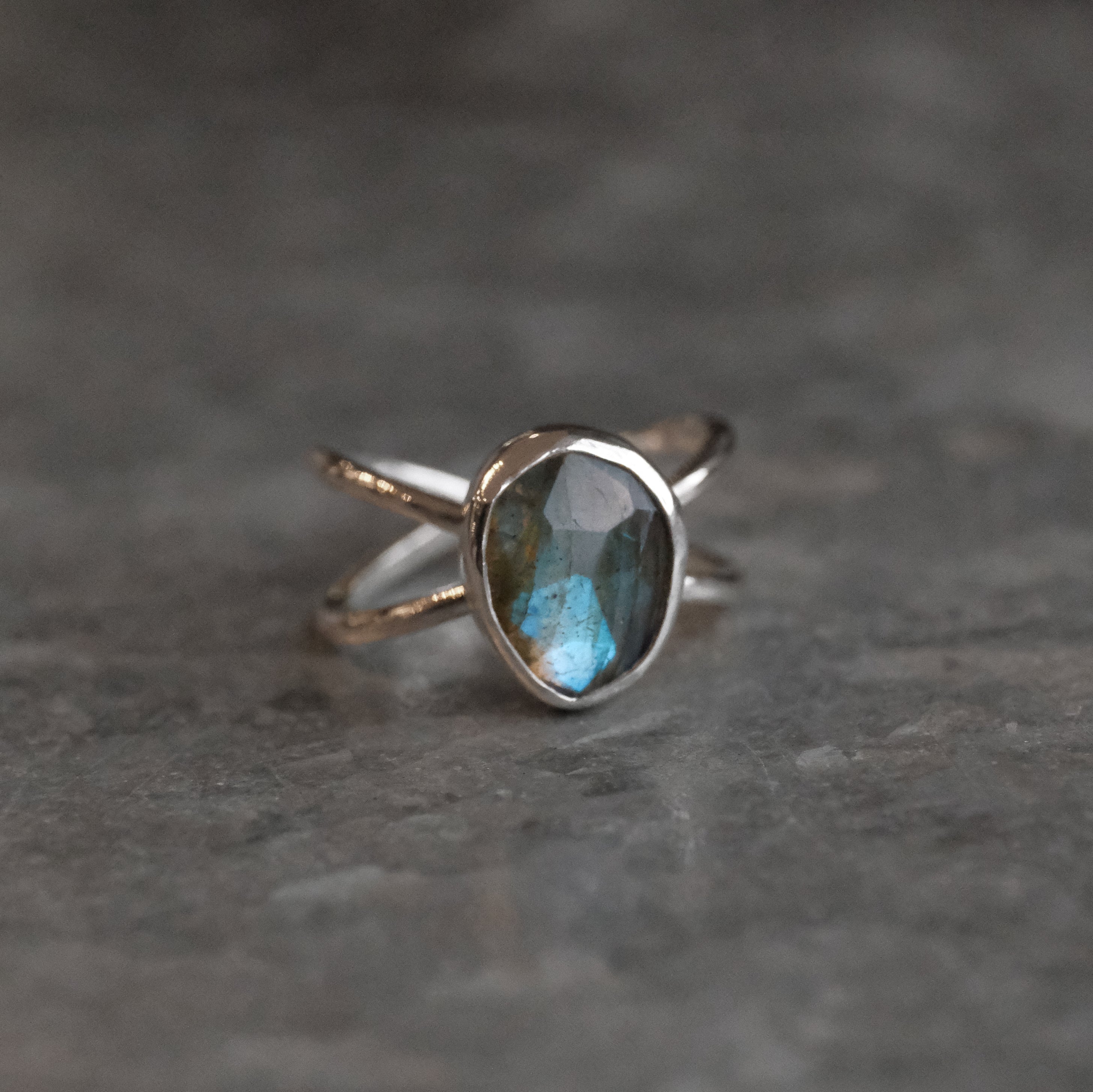 Labradorite Atom Ring (Size 6.5) - One of a Kind