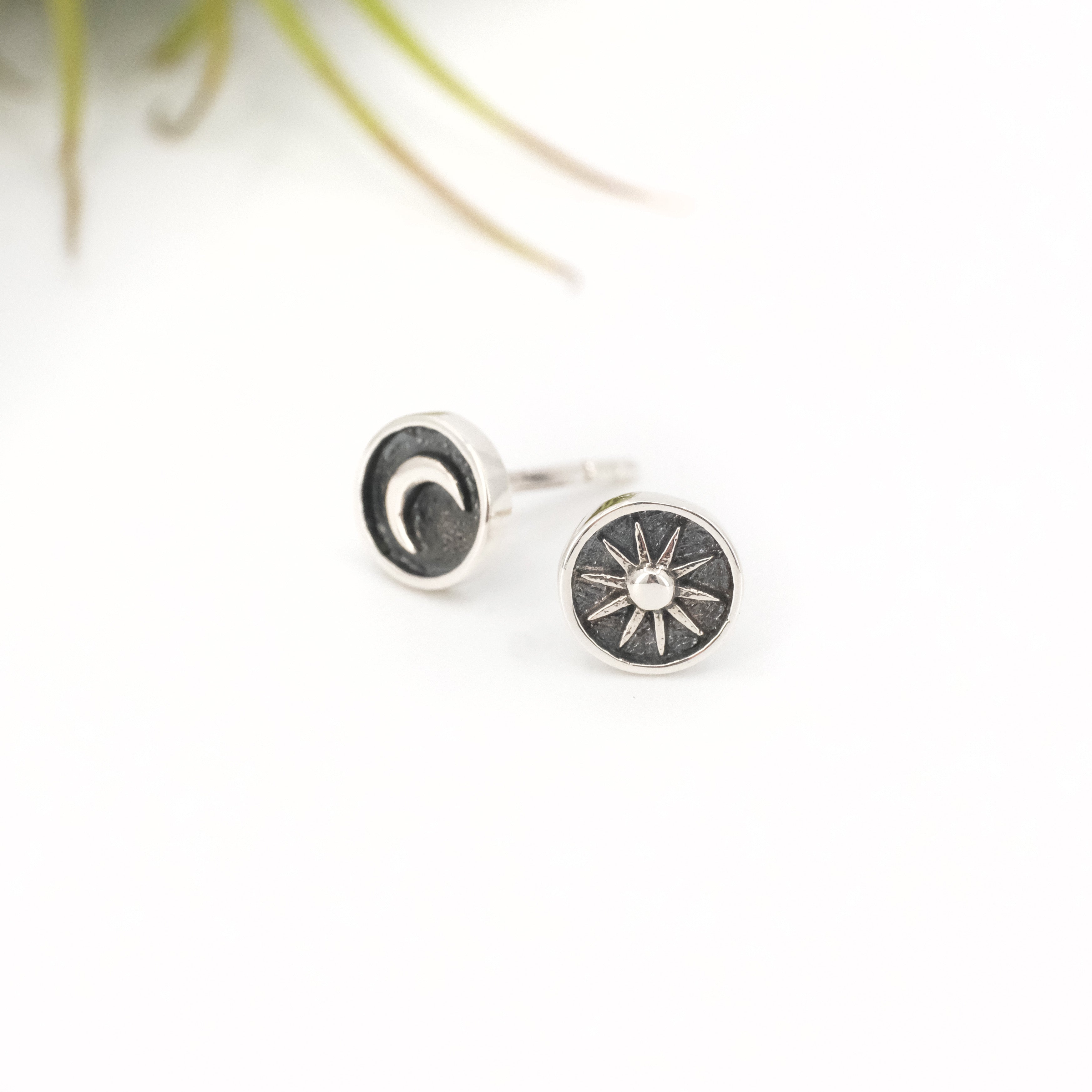 Sterling Mini Sun + Moon Studs