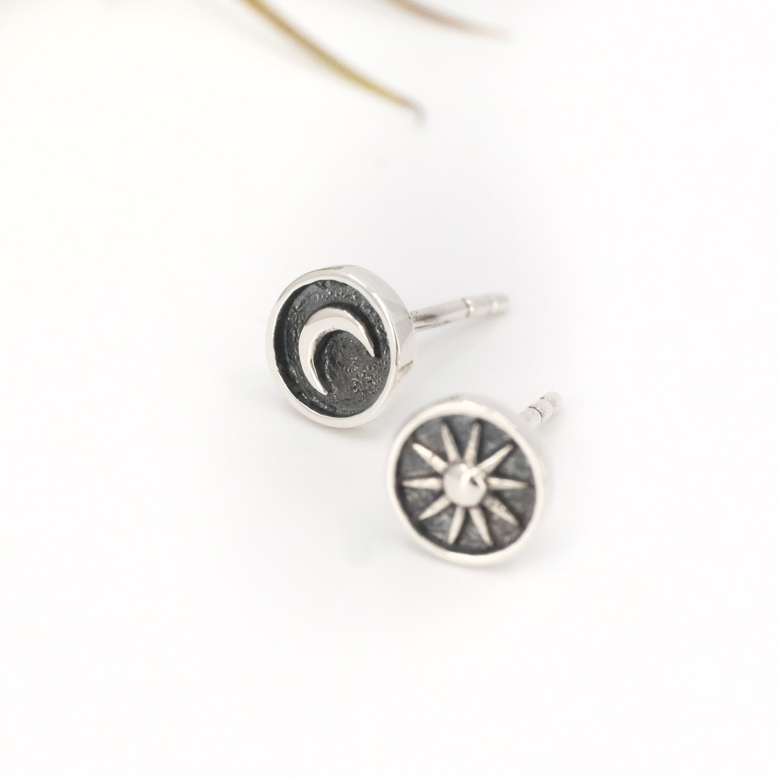 Sterling Mini Sun + Moon Studs