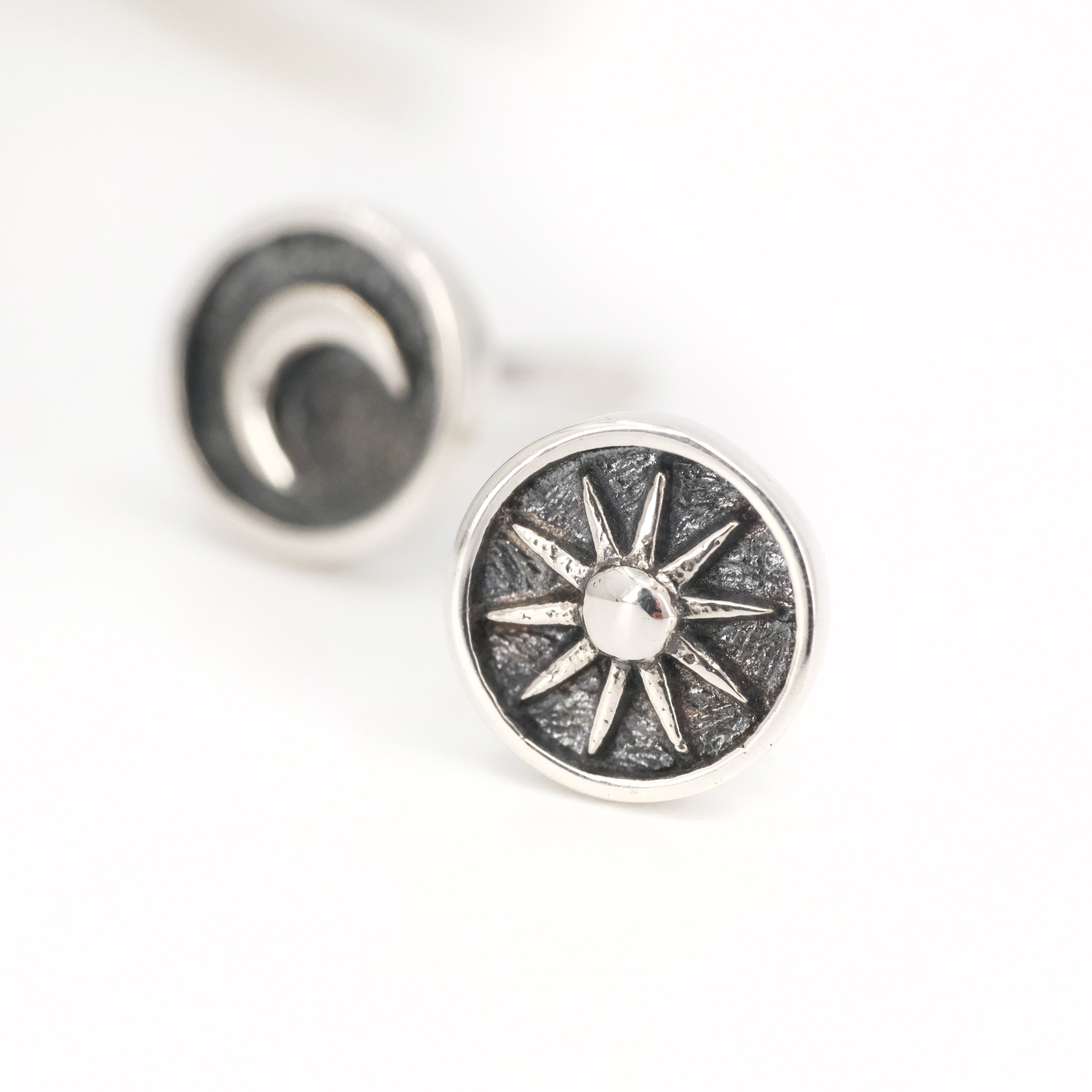 Sterling Mini Sun + Moon Studs