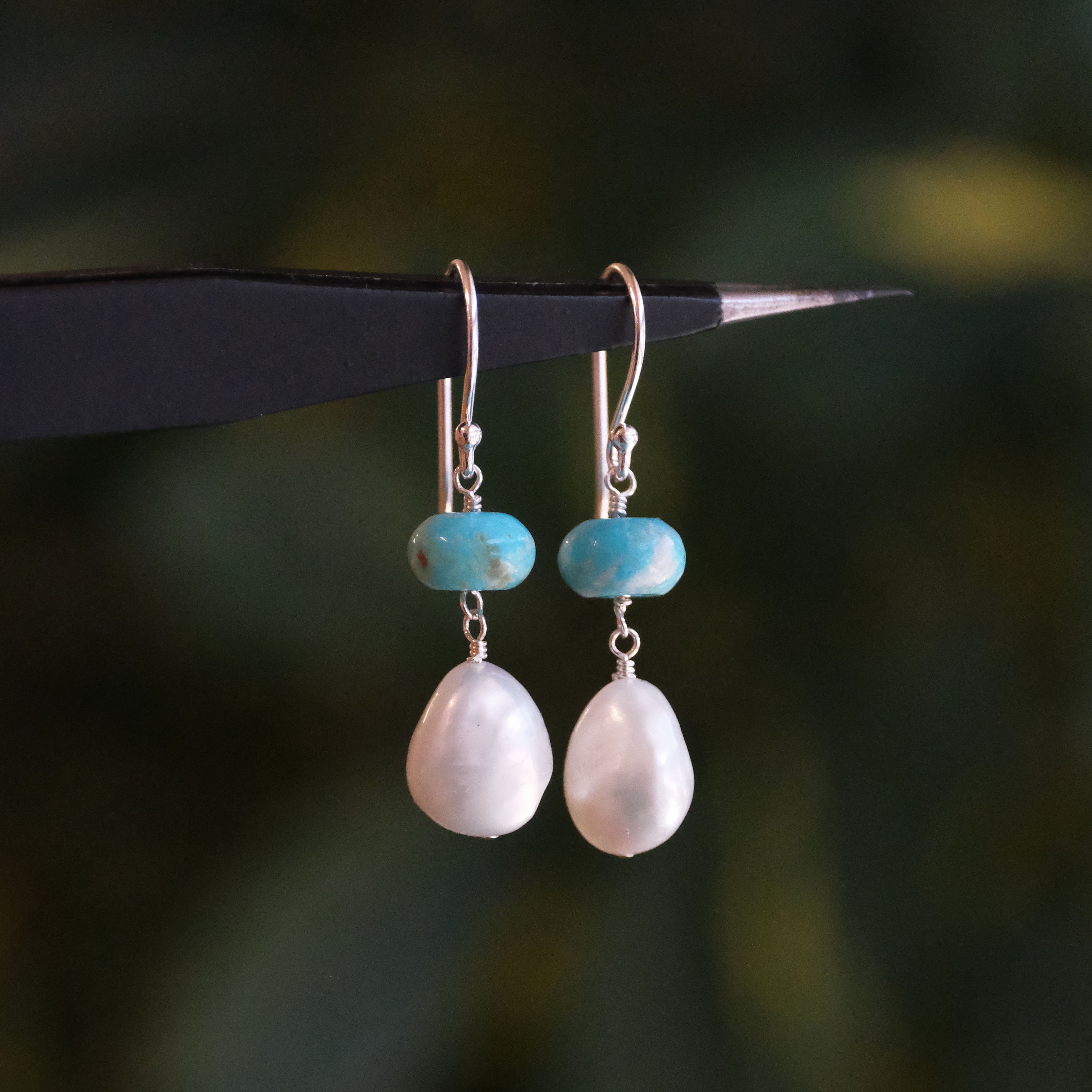 Turquoise + Freshwater Pearl Cava Earrings