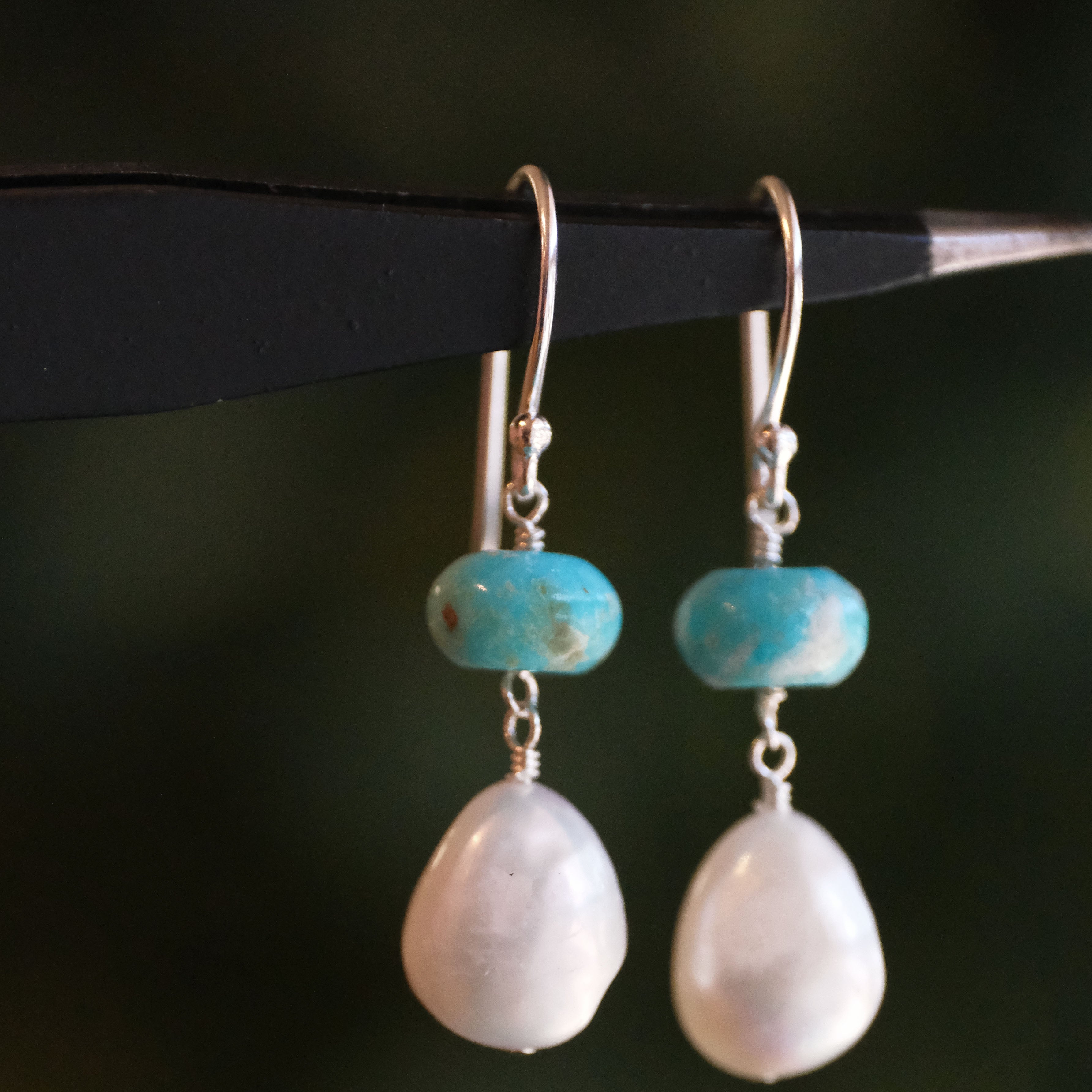 Turquoise + Freshwater Pearl Cava Earrings