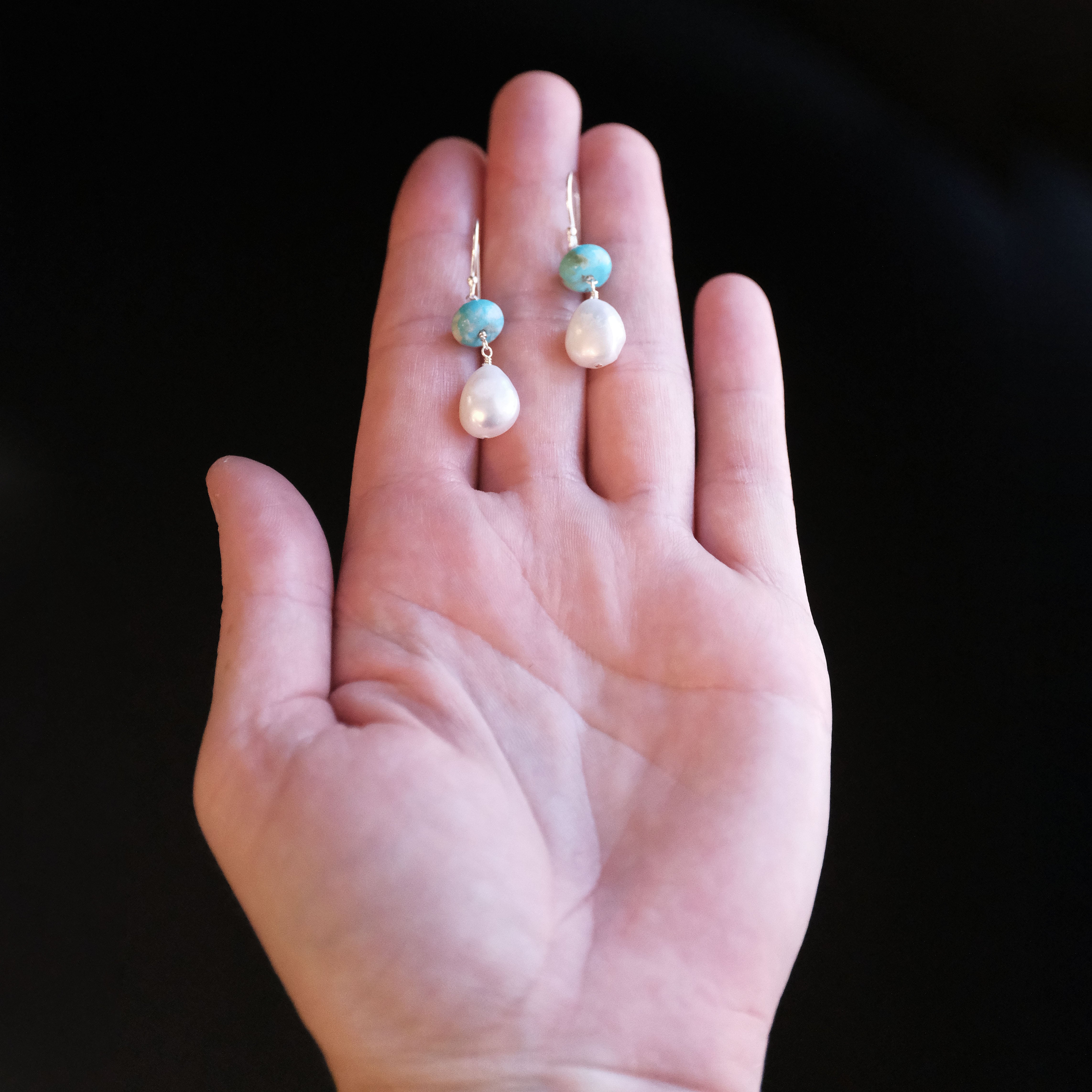 Turquoise + Freshwater Pearl Cava Earrings
