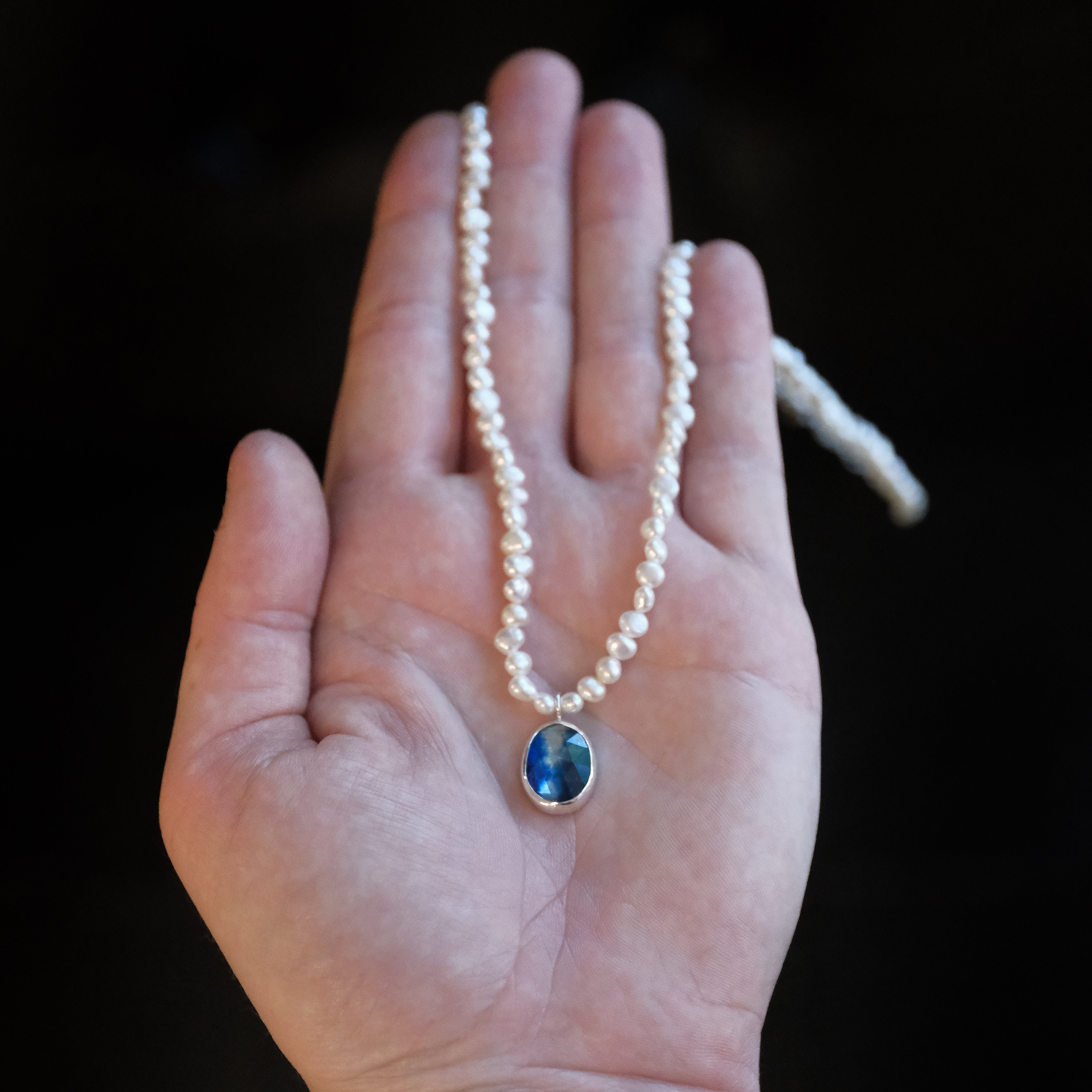 Freshwater Pearl + Kyanite Necklace - One of a Kind