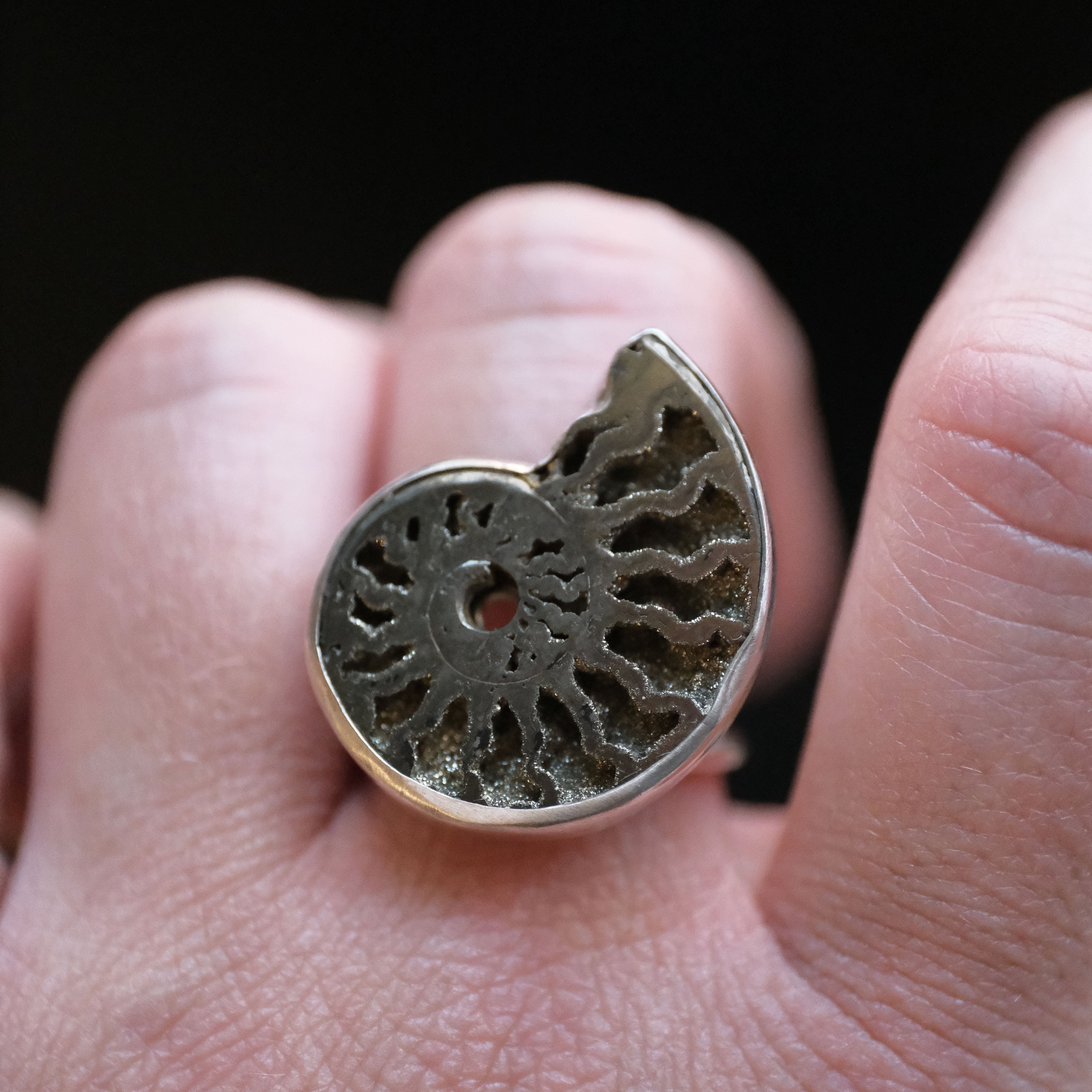 Pyrized Ammonite Fossil Ring (Size 7) - One of a Kind