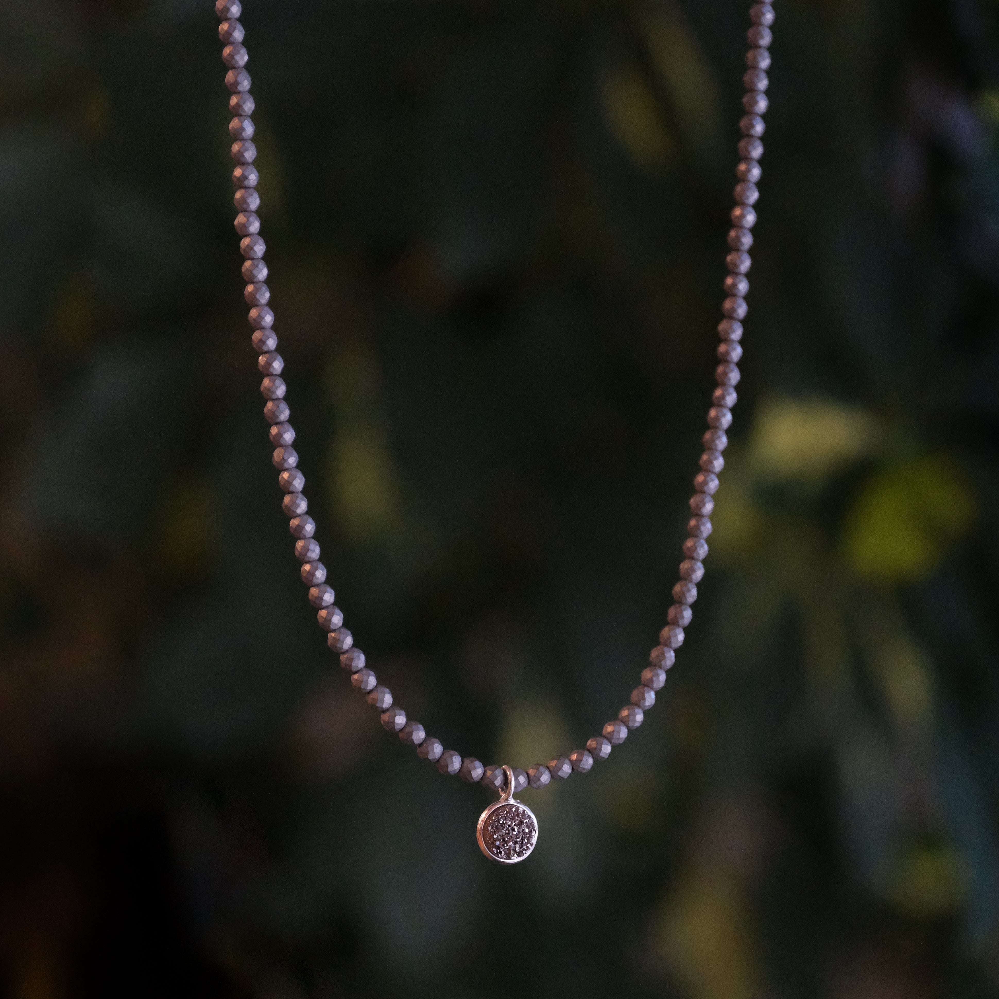 Starlight Silver Hematite + Druzy Necklace - One of a Kind