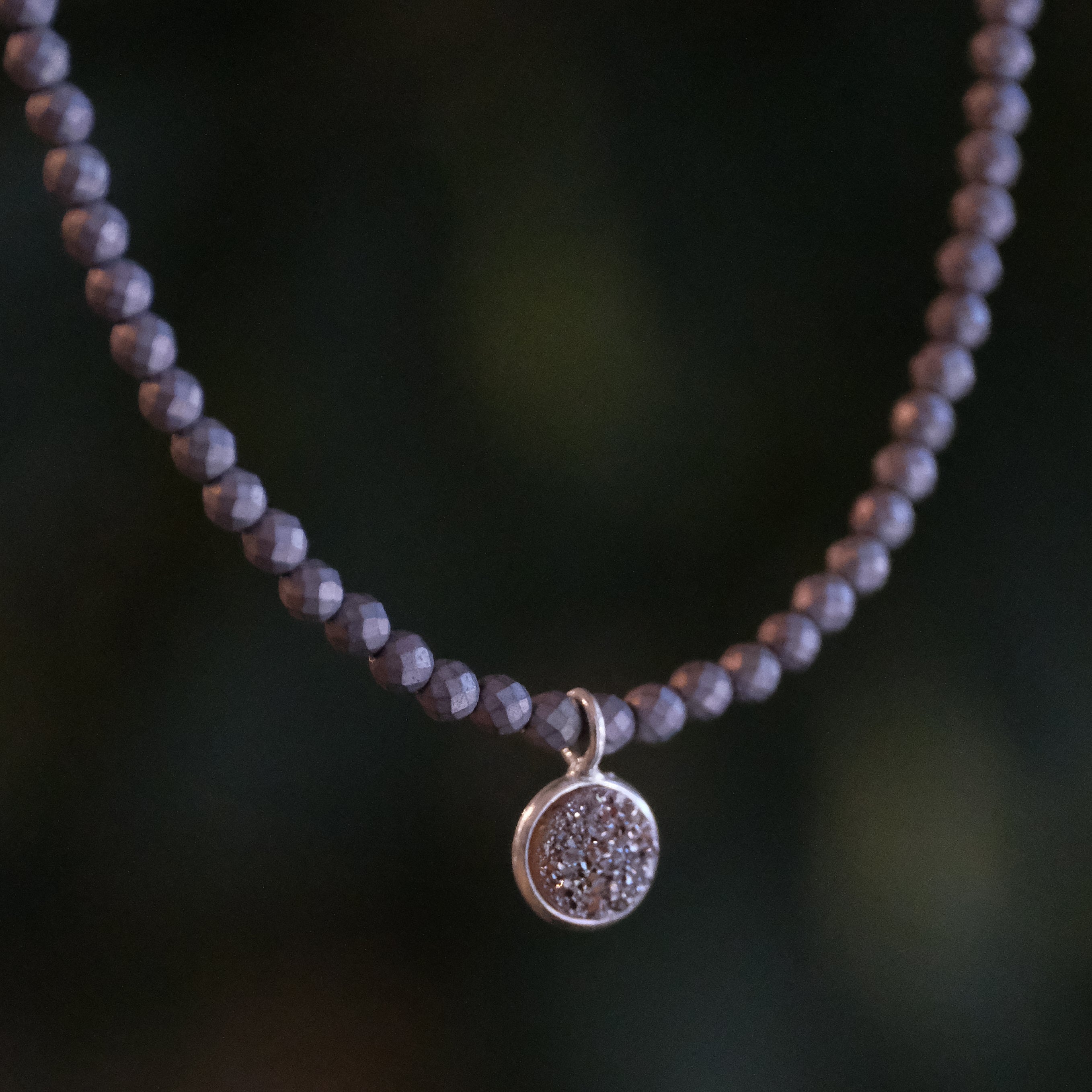 Starlight Silver Hematite + Druzy Necklace - One of a Kind