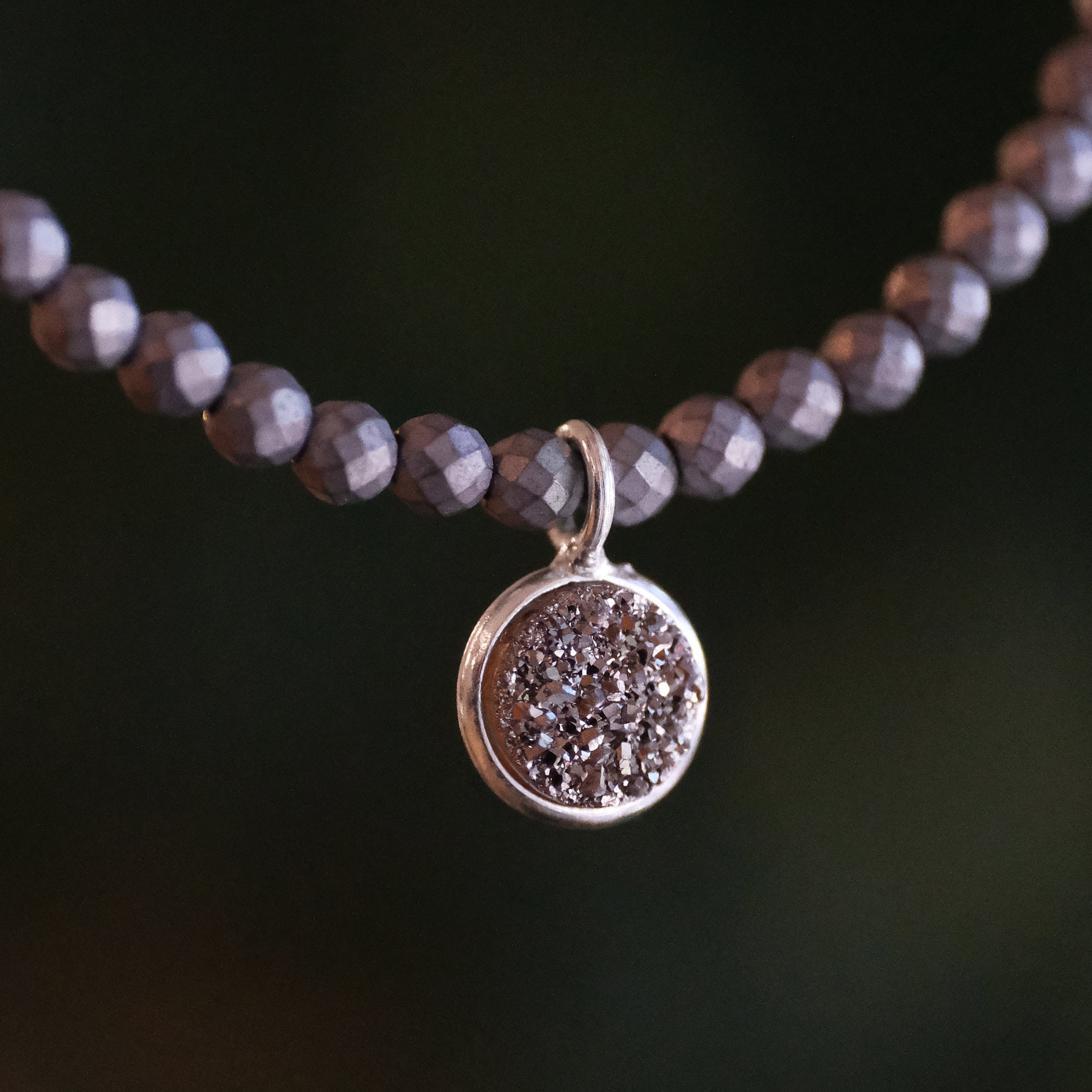 Starlight Silver Hematite + Druzy Necklace - One of a Kind