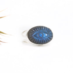 Labradorite Evil Eye Protector Ring (Size 9) - One of a Kind