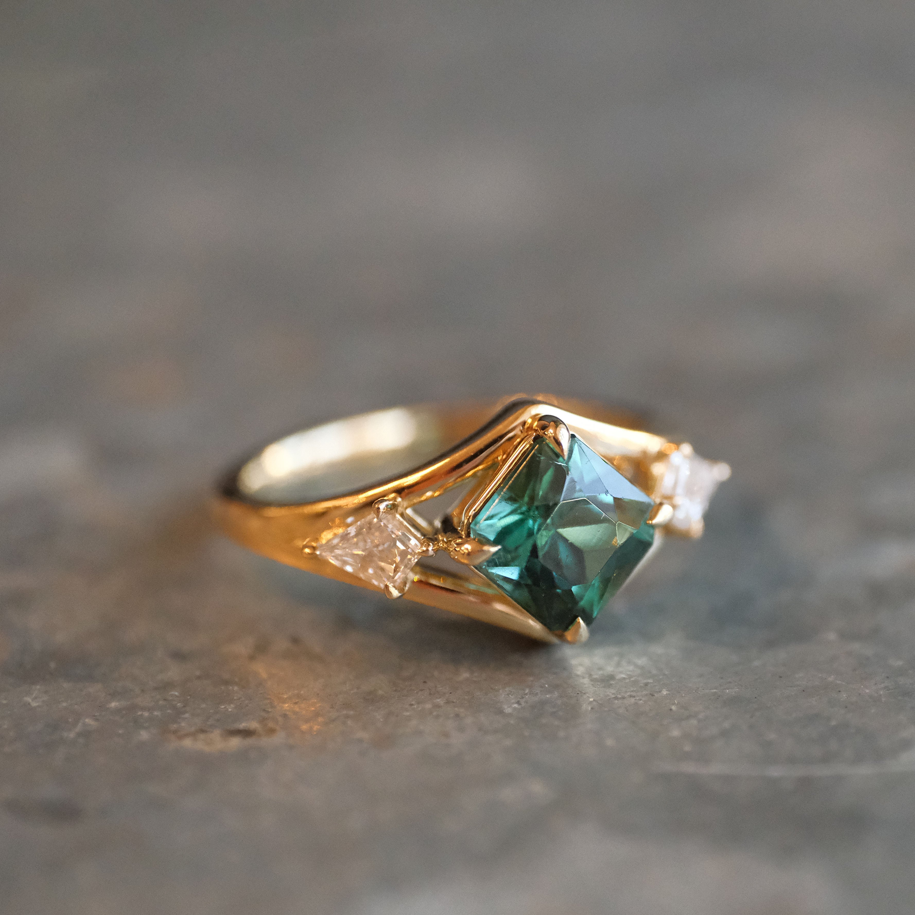 14k Green Tourmaline + Natural Diamond Ardara Ring