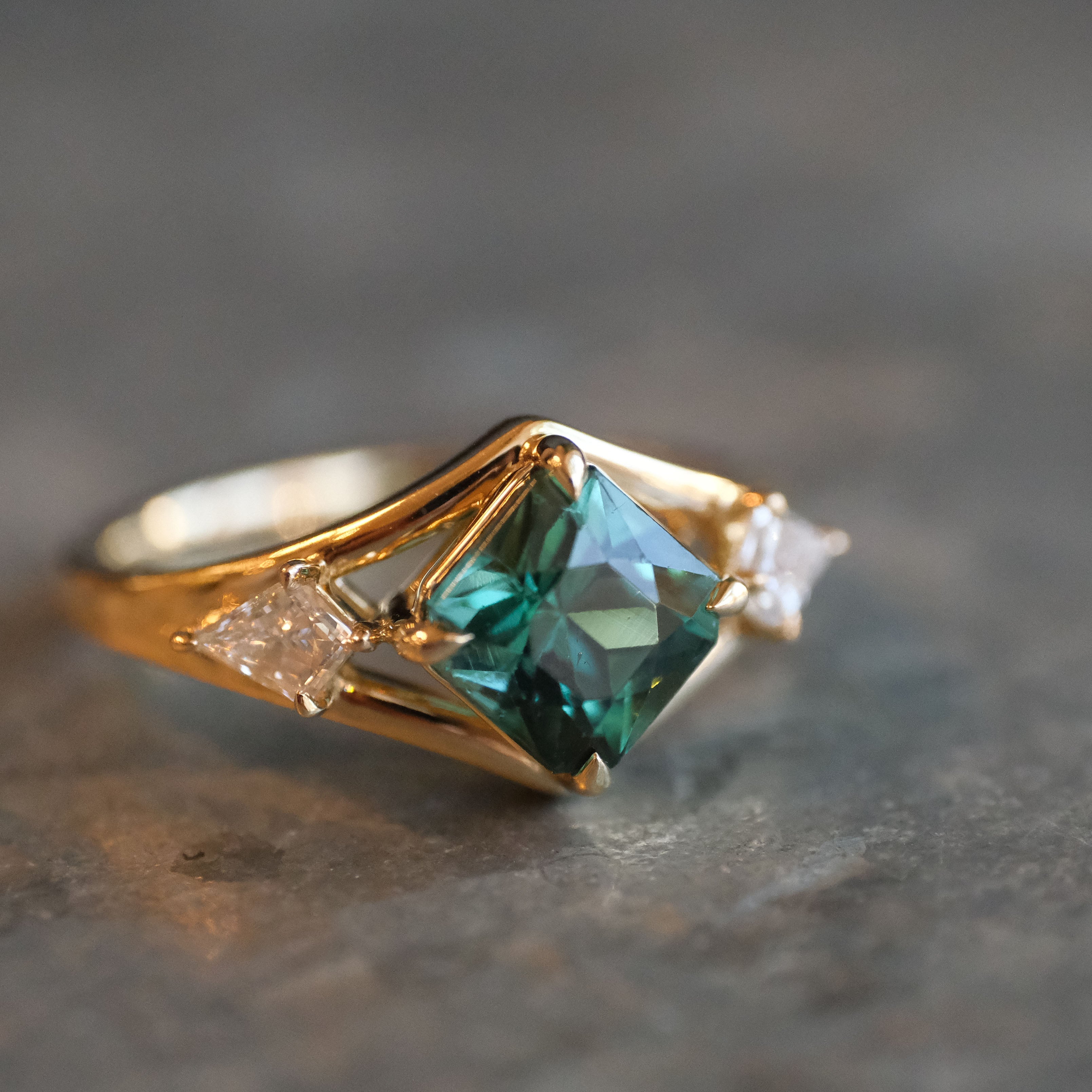 14k Green Tourmaline + Natural Diamond Ardara Ring