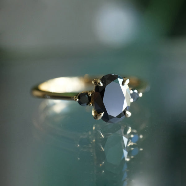 14k Black Moissanite + Diamond Raven Ring