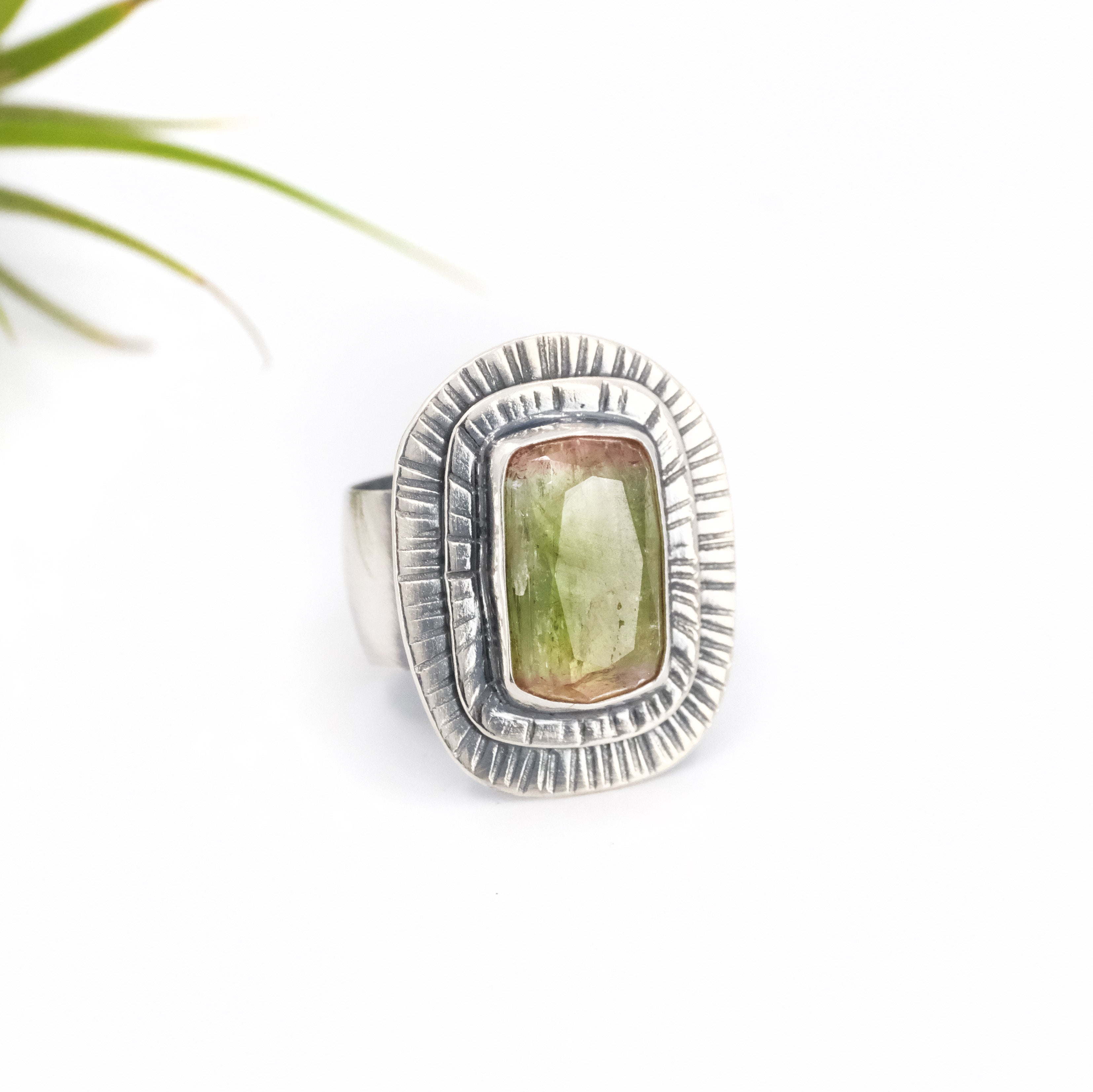 Bicolor Tourmaline + Sterling Strata Ring (Size 7.5) - One of a Kind