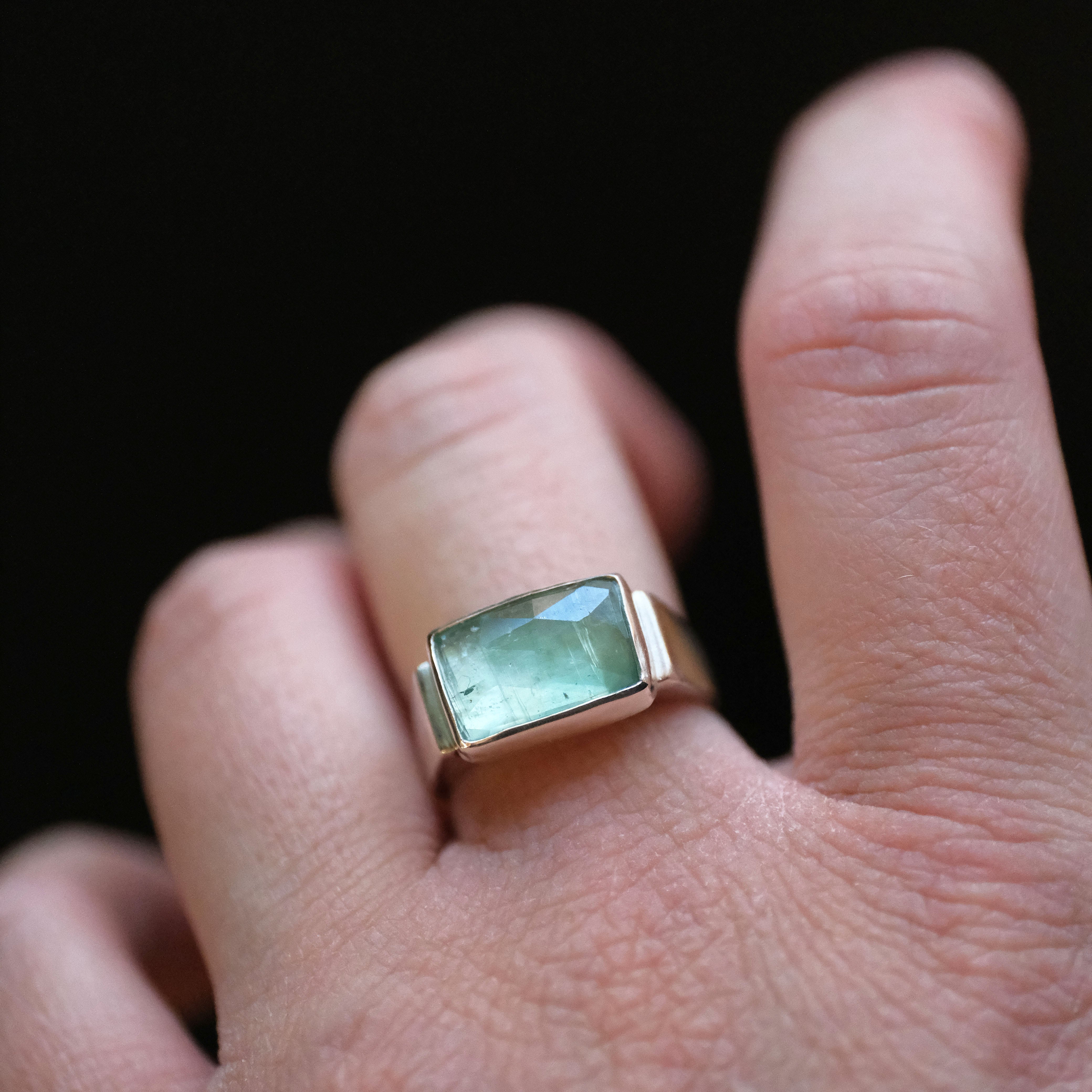 Green Kyanite + Sterling Bar Ring (Size 6) - One of a Kind