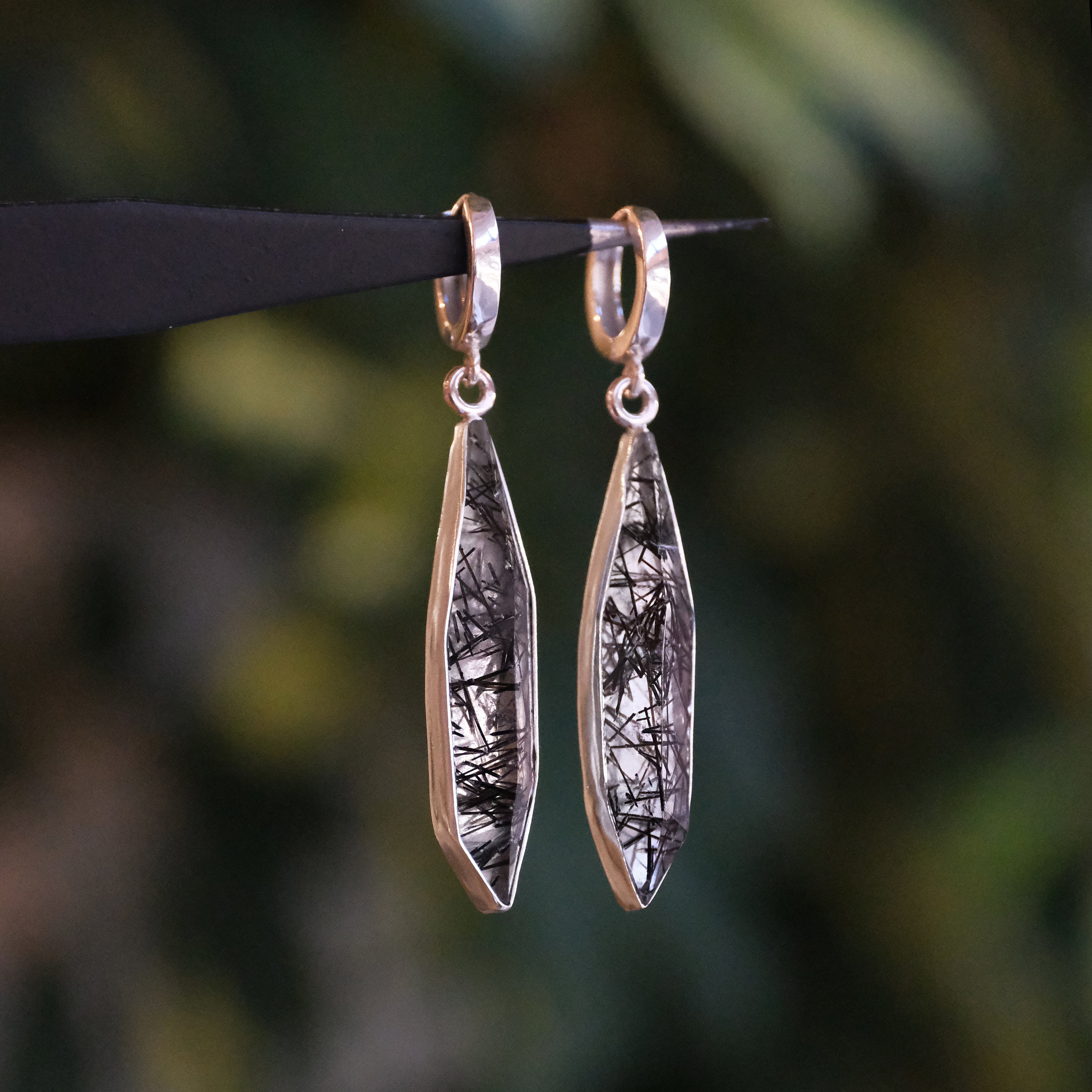 Tourmaline in Quartz Needle Earrings - One of a Kind