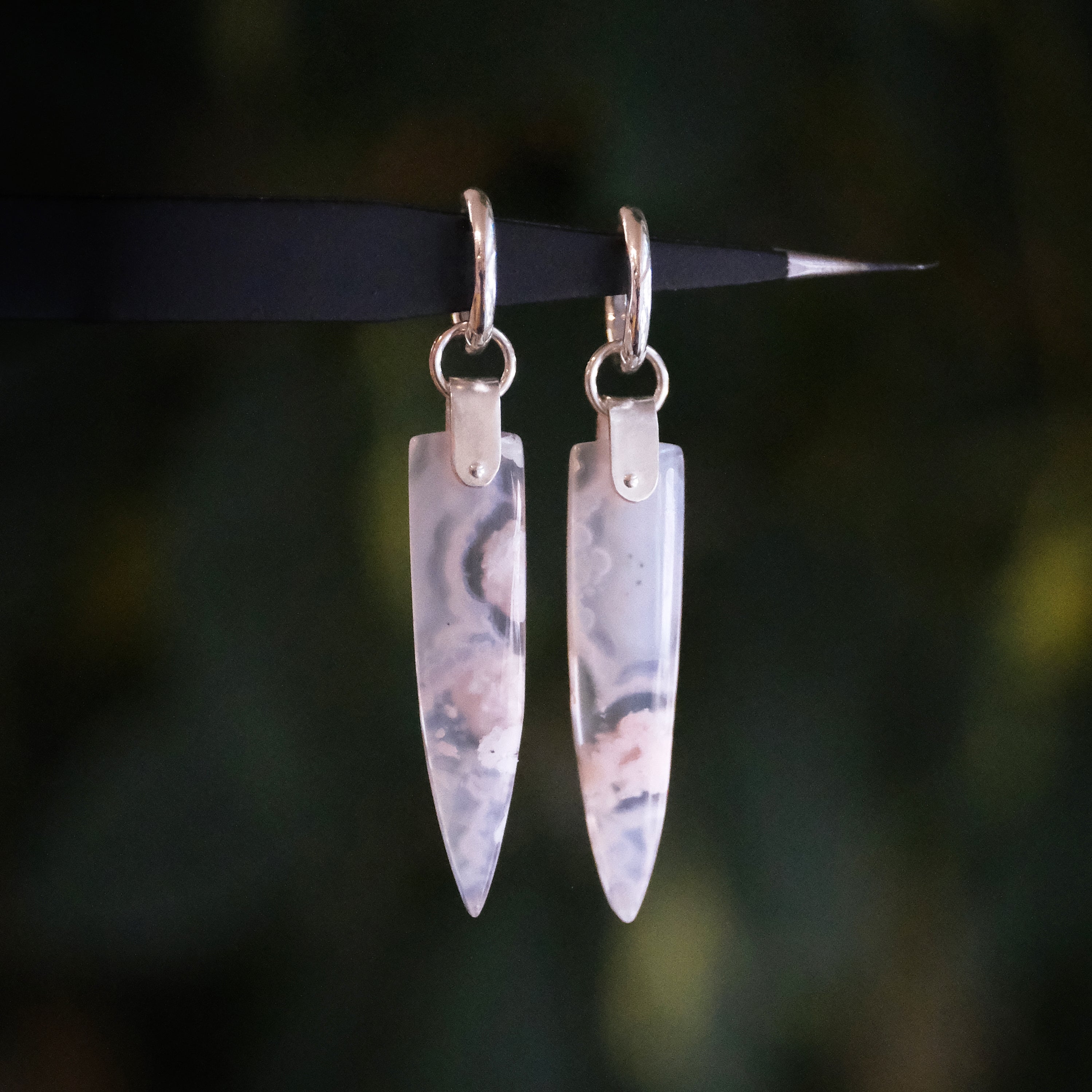 Cherry Blossom Agate Saddle Huggers - One of a Kind