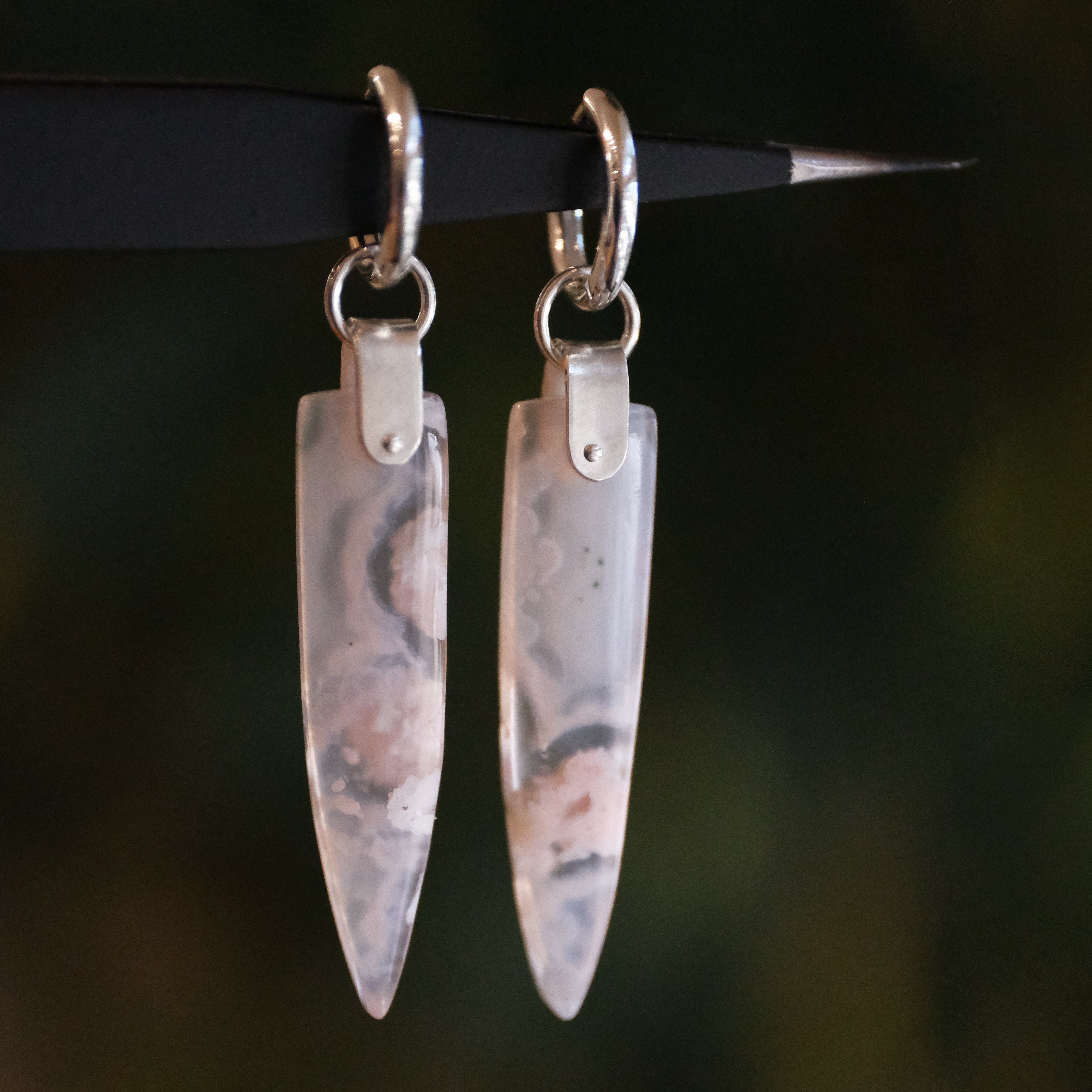 Cherry Blossom Agate Saddle Huggers - One of a Kind