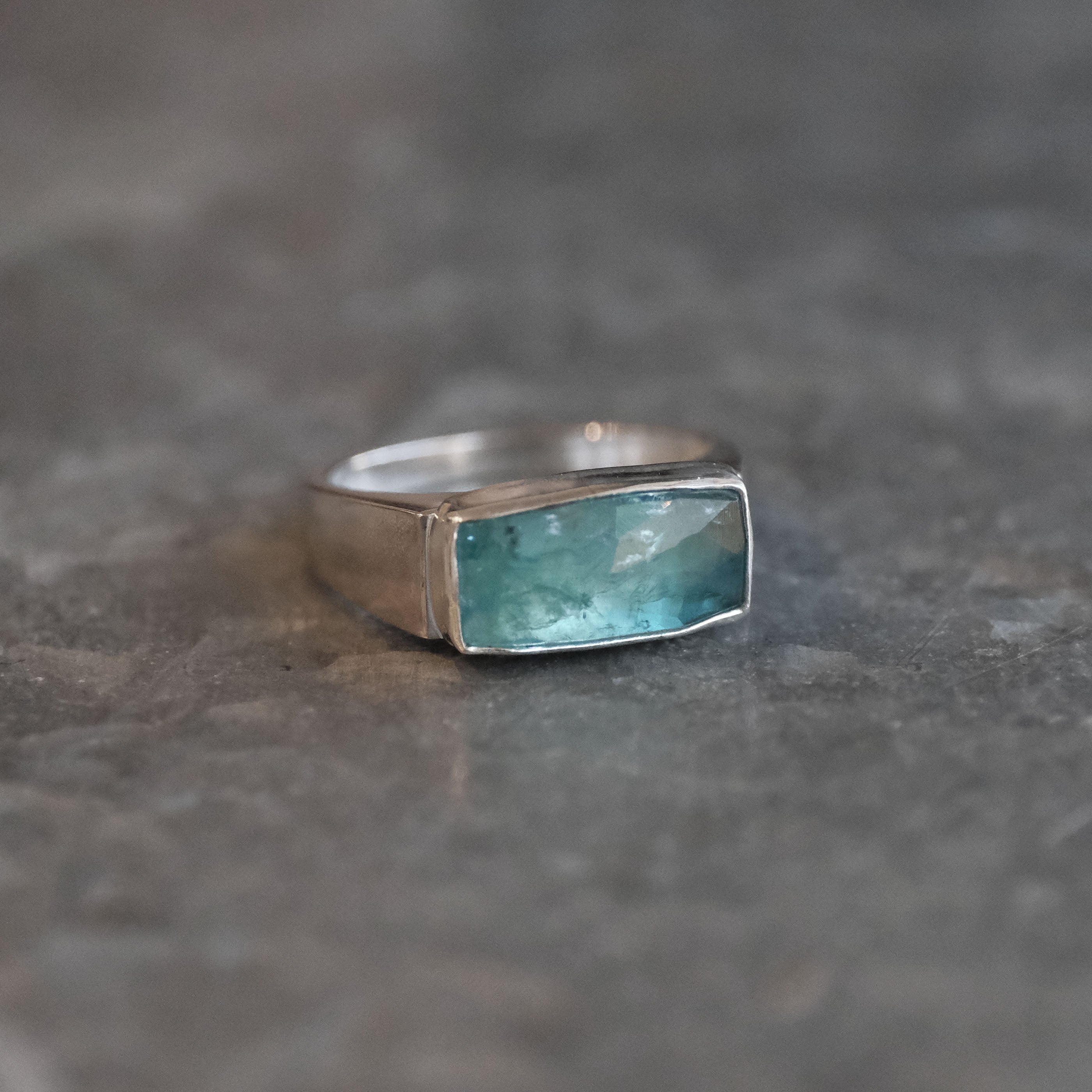 Aqua Kyanite + Sterling Bar Ring (Size 8) - One of a Kind
