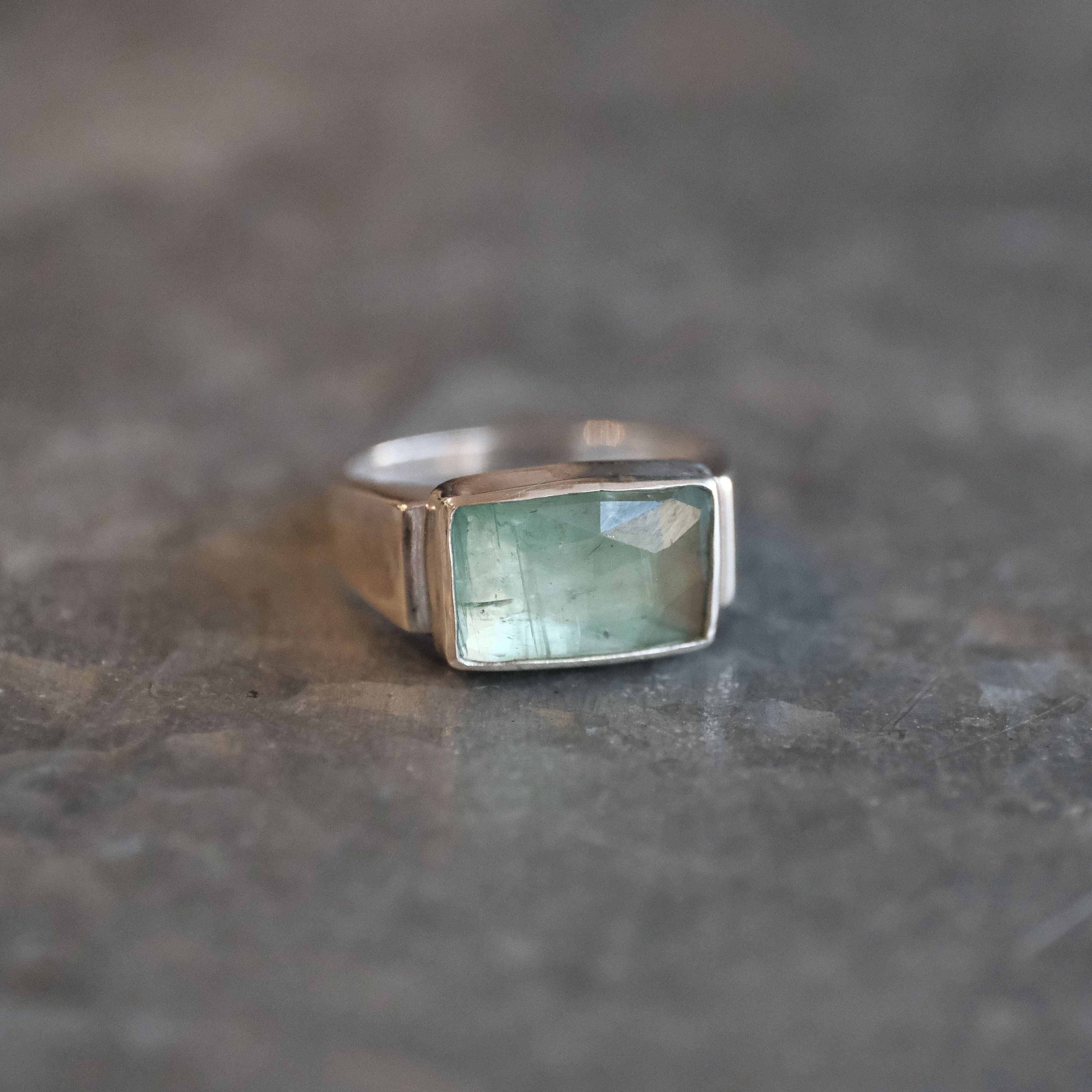 Green Kyanite + Sterling Bar Ring (Size 6) - One of a Kind