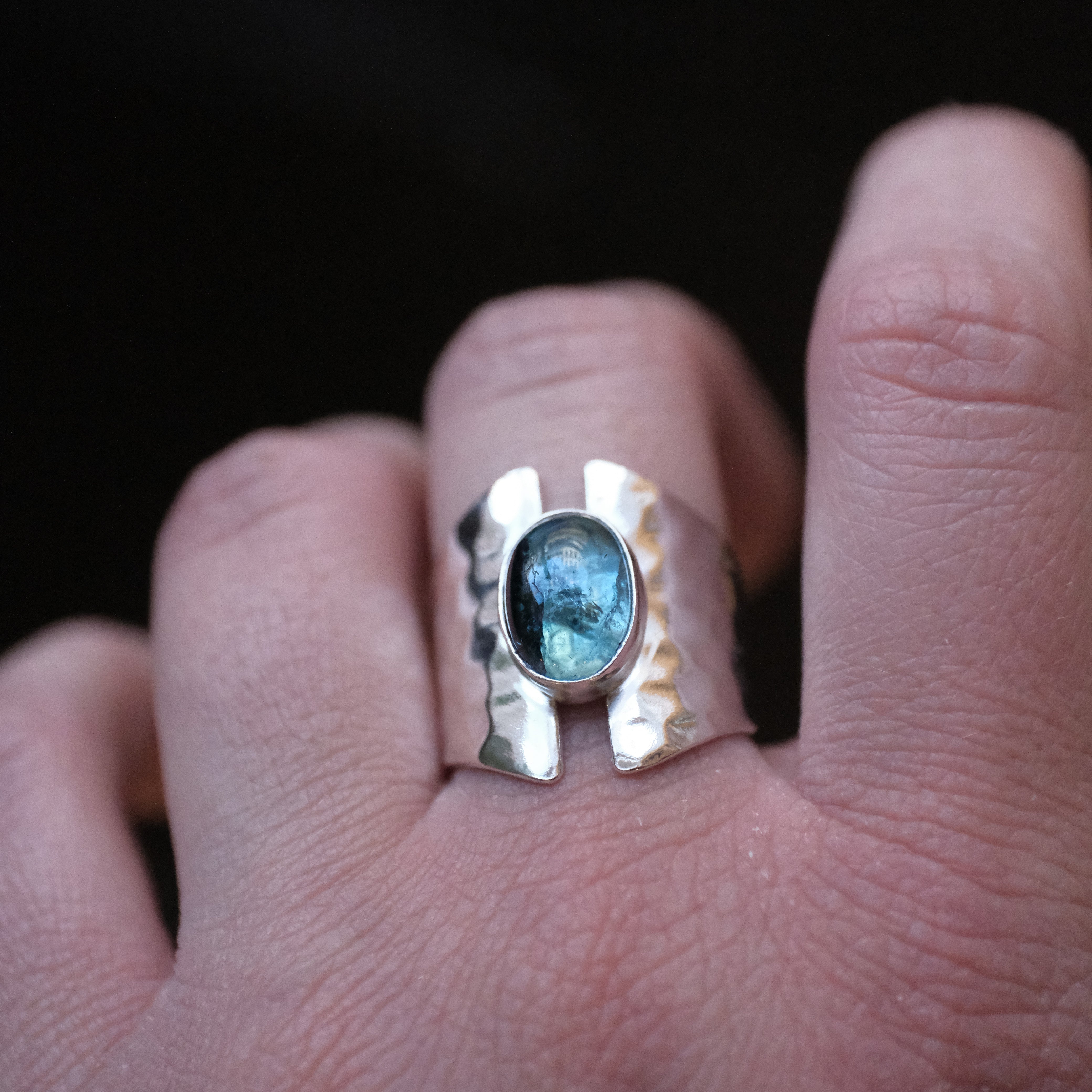 Blue Tourmaline Shield Ring (Size 6.5) - One of a Kind