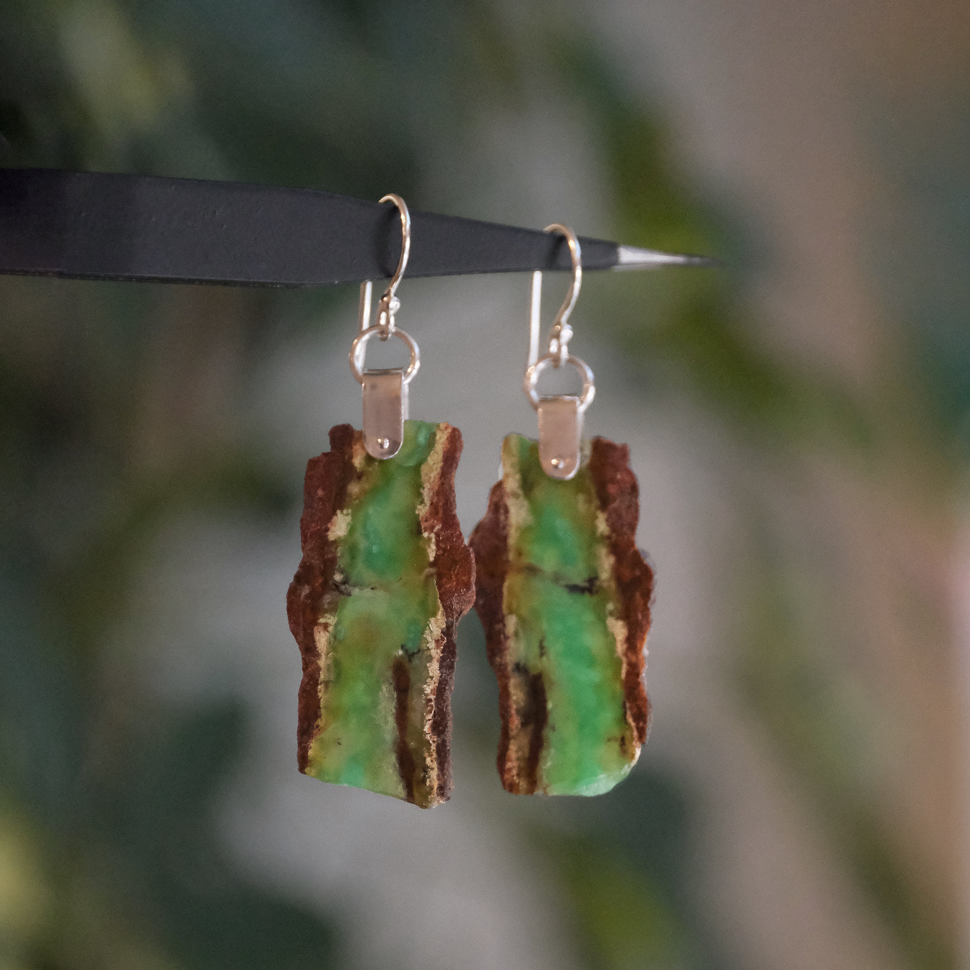 Raw Chrysoprase Saddle Earrings - One of a Kind