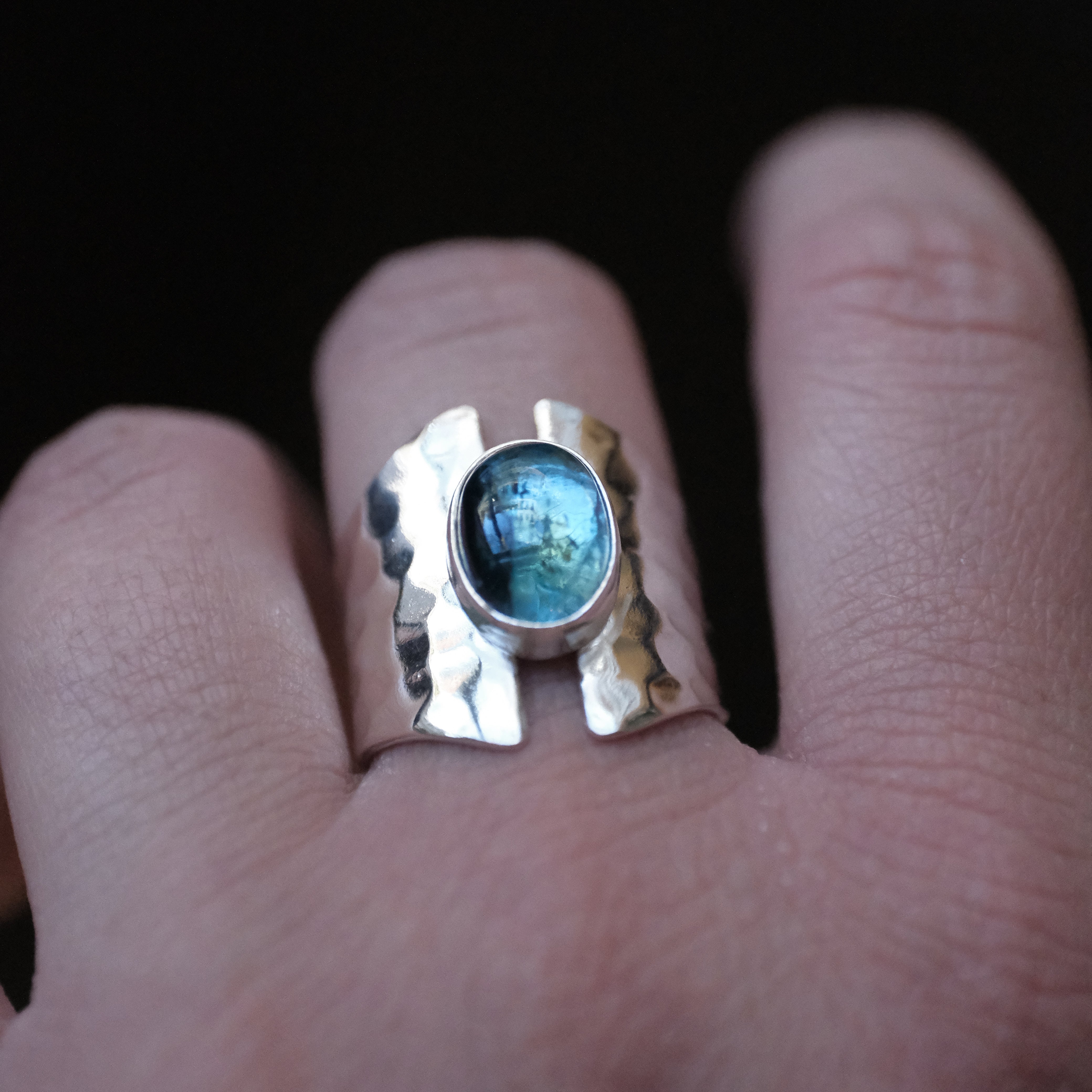Blue Tourmaline Shield Ring (Size 6.5) - One of a Kind