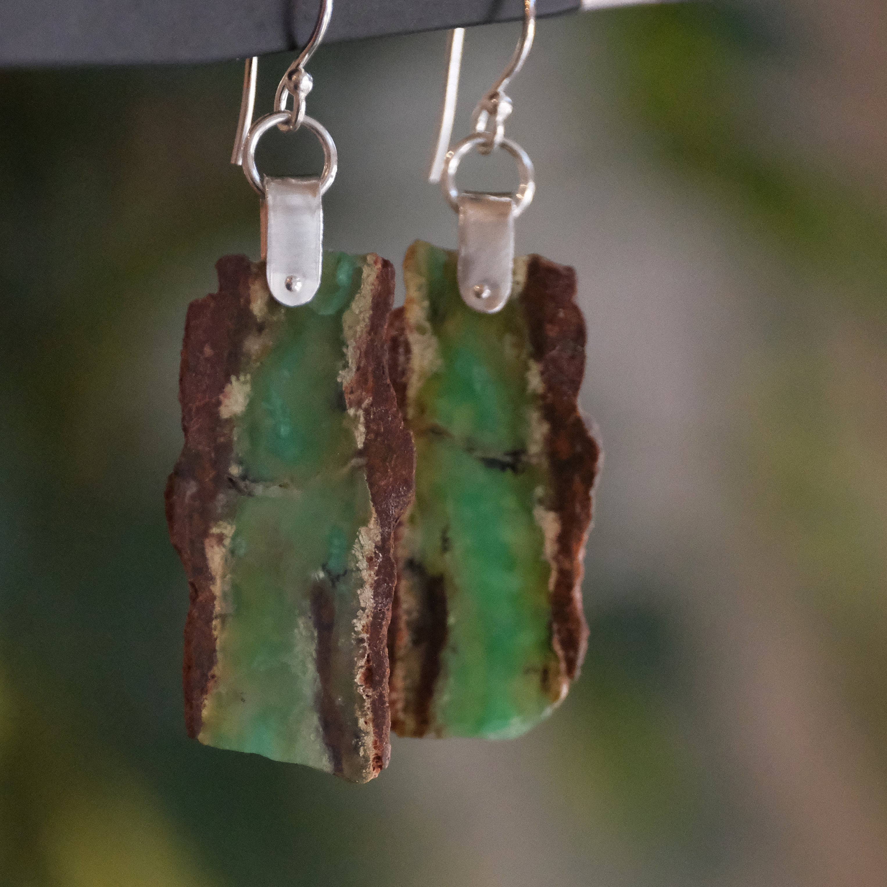 Raw Chrysoprase Saddle Earrings - One of a Kind