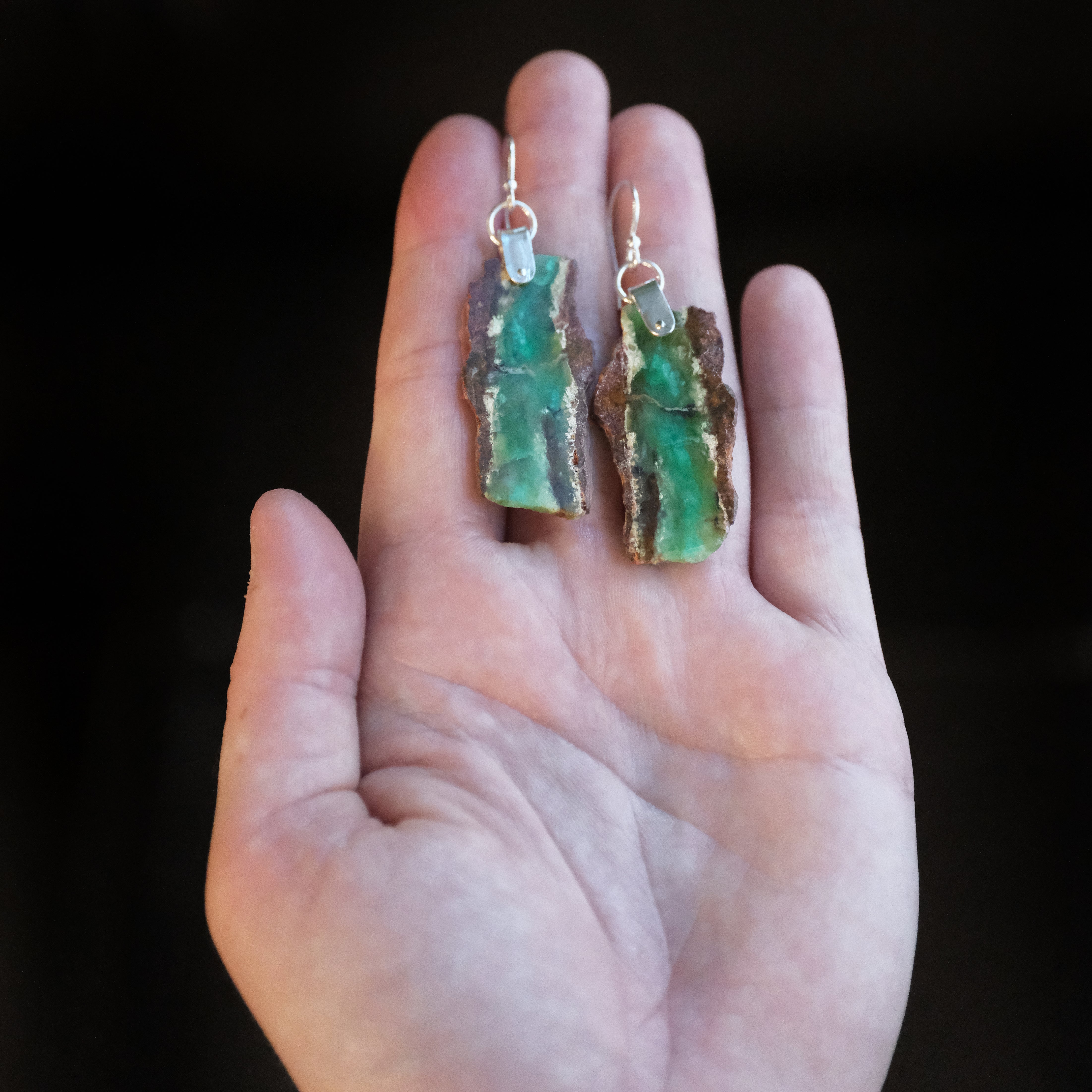 Raw Chrysoprase Saddle Earrings - One of a Kind