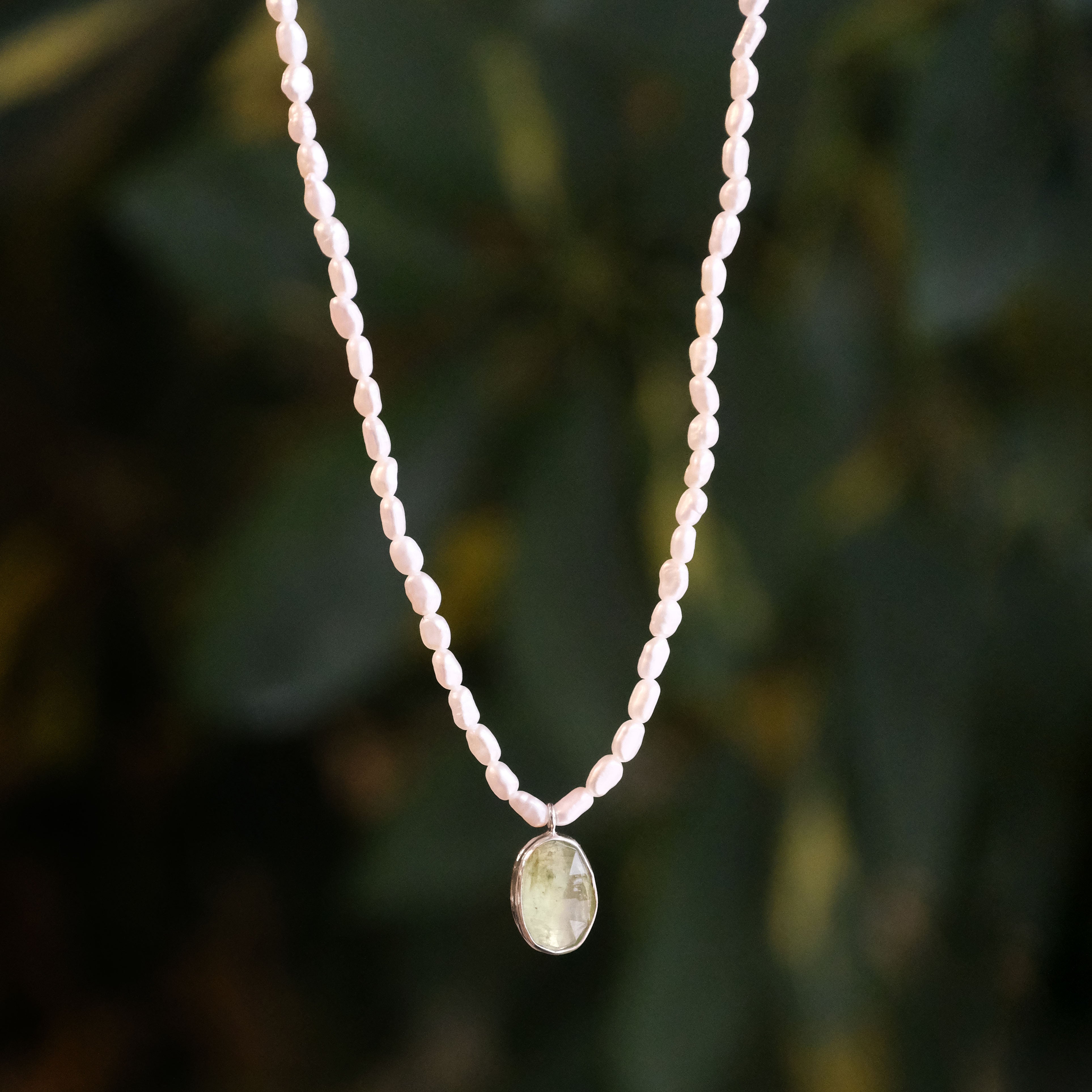 Freshwater Pearl + Green Kyanite Necklace - One of a Kind